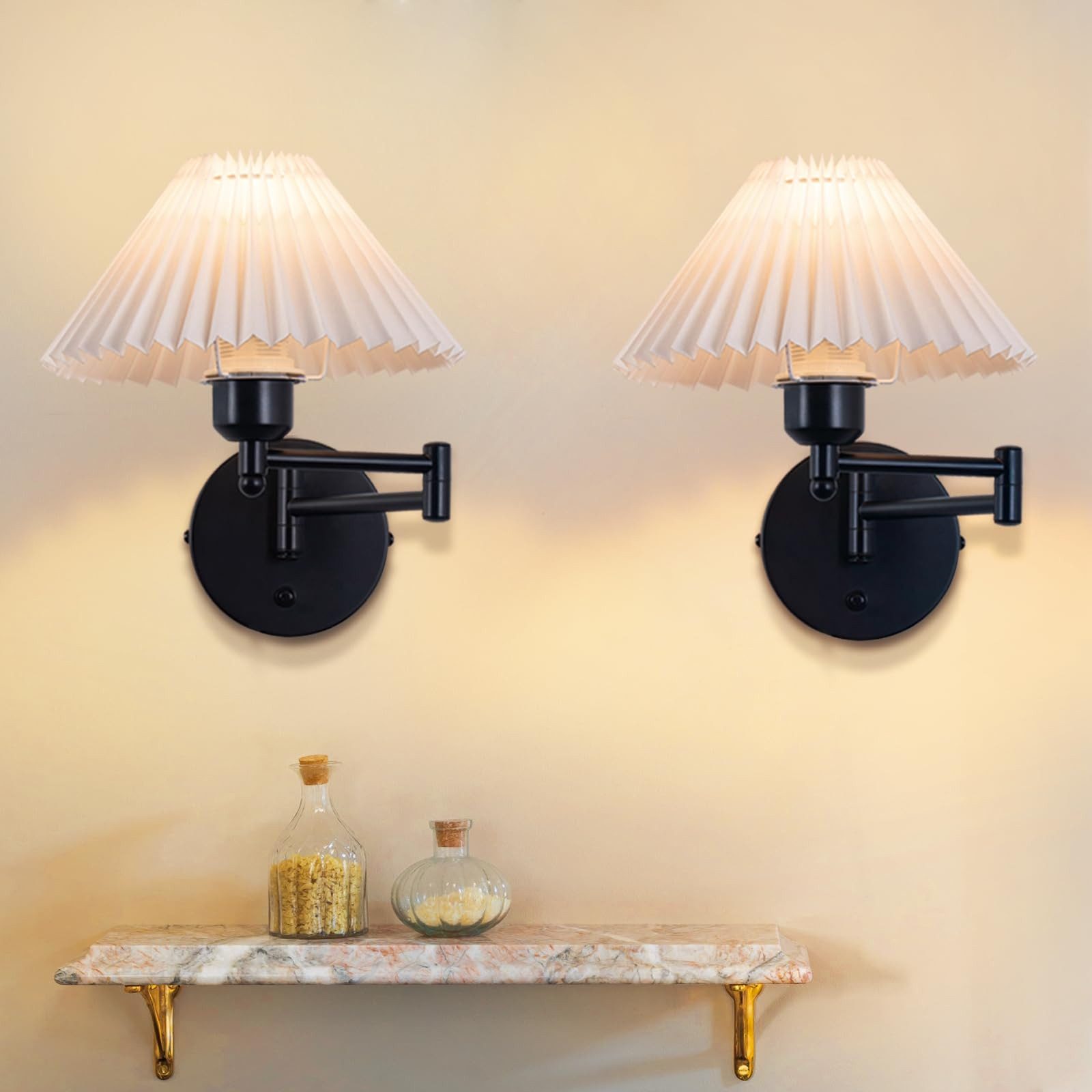 Nettlife Wandleuchte Innen Vintage E27 Weiß Stoff Retro Schwenkbar 40W Lamp günstig online kaufen