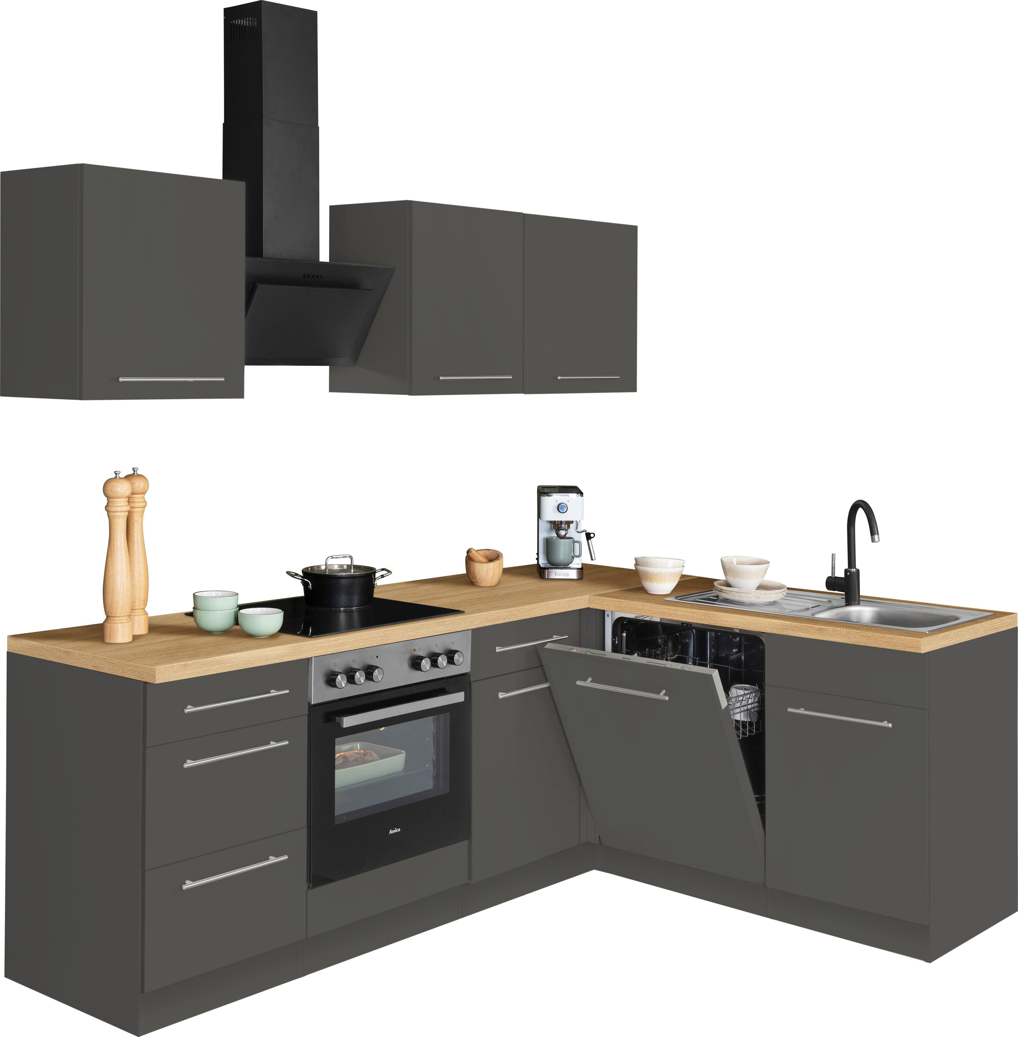 wiho Küchen mit Anthrazit 170 x anthrazit Winkelküche cm 220 Stellbreite Unna, E-Geräten, 