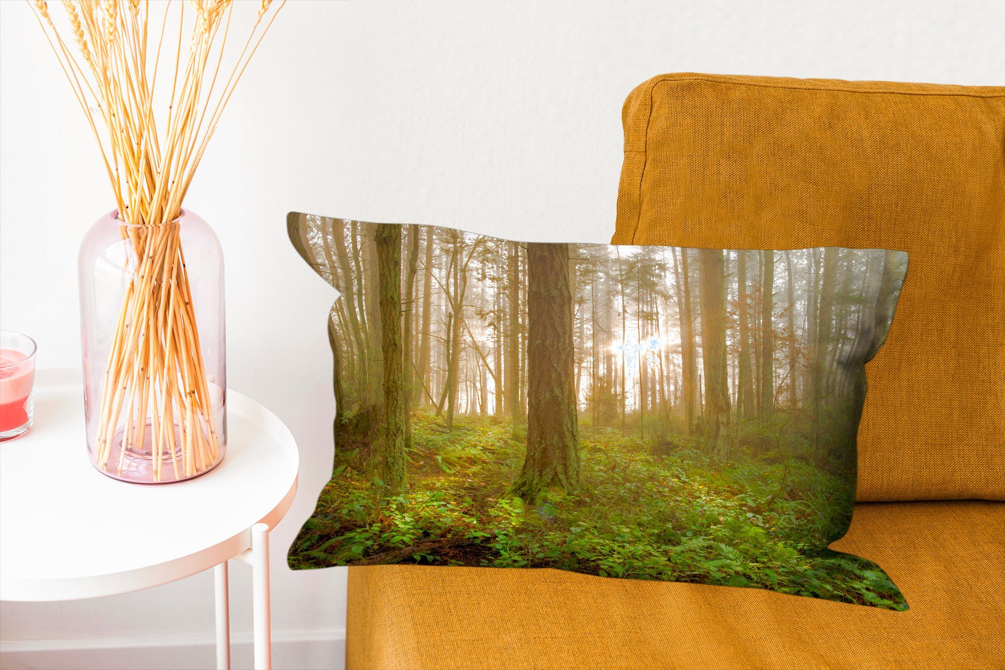 Sonne Wald Dekoration, - Dekokissen Licht, MuchoWow - Schlafzimmer mit Füllung, Zierkissen, Wohzimmer Dekokissen