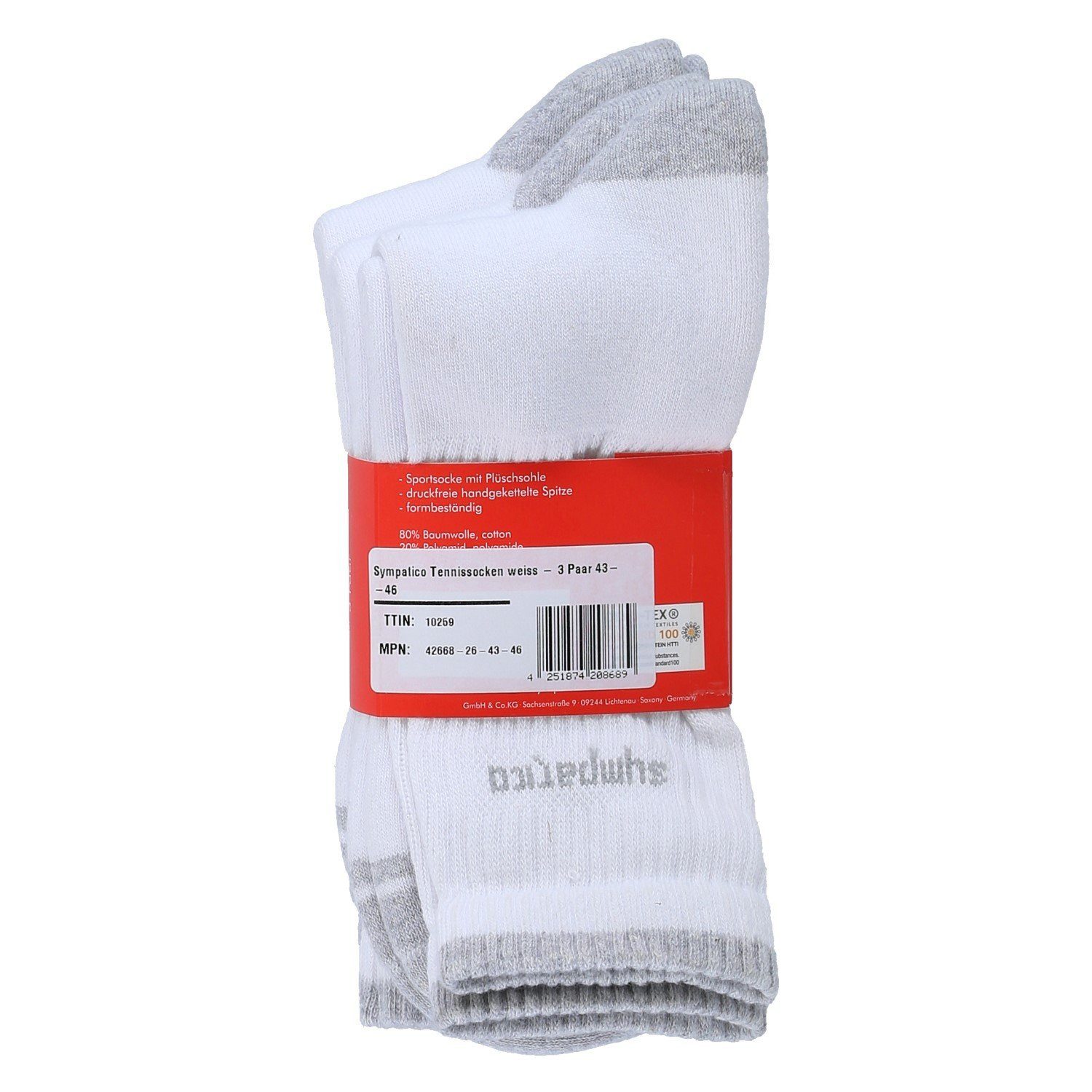 Sympatico Tennissocken Crew (Baumwolle) weiss - 3 Paar