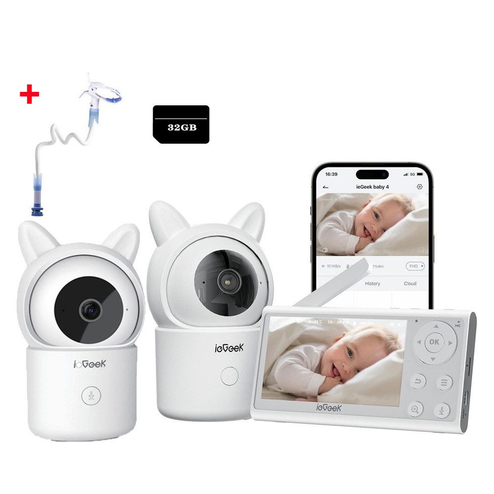 Video-Babyphone 4.3 Zoll Babyphone mit 2 Kameras WLAN Video Babyfon mit App,Halterung