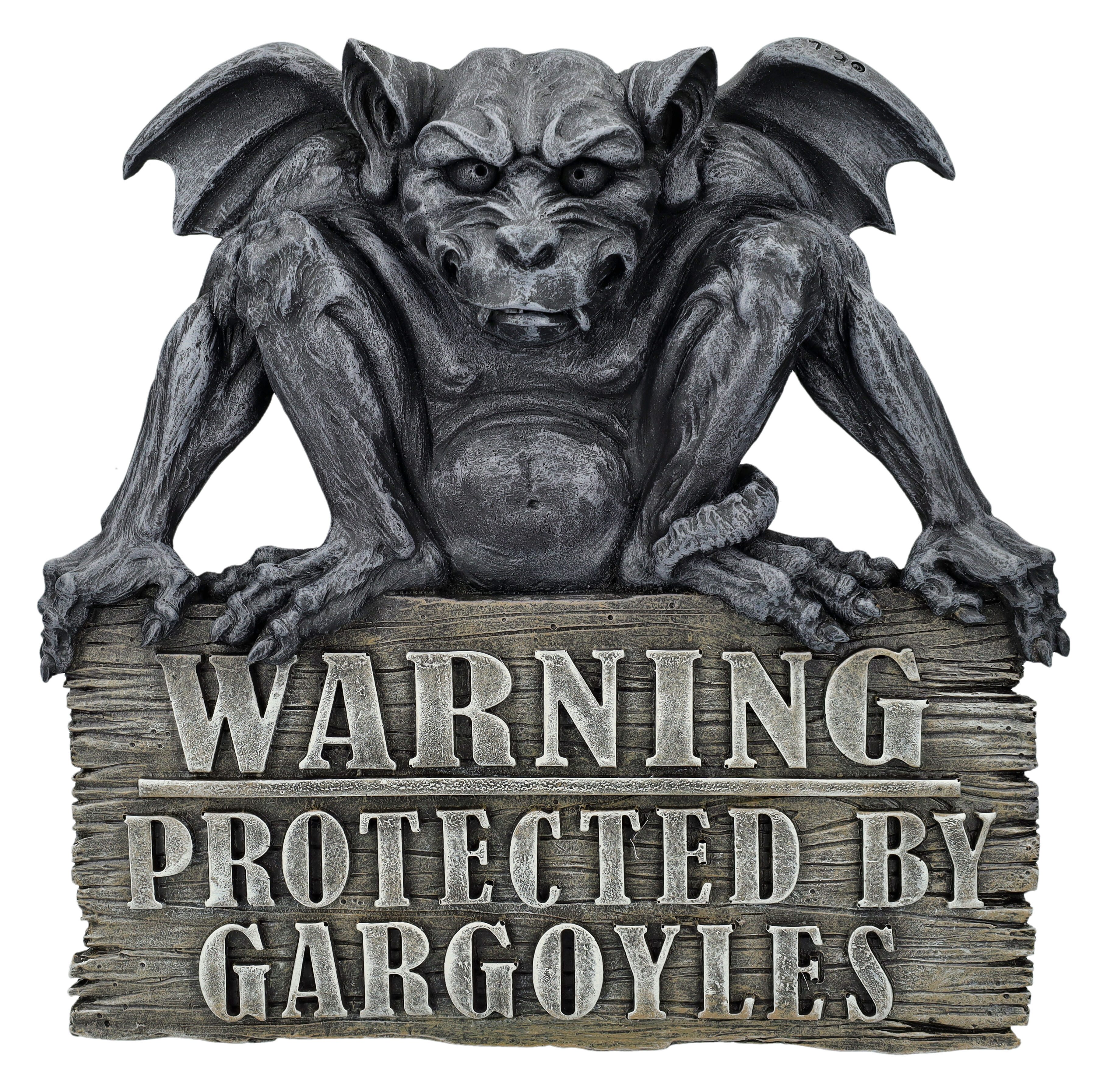 Figuren Shop GmbH Wanddekoobjekt Türschild Gargoyle - Warning - Gothic Dekoration Haustürschild Deko