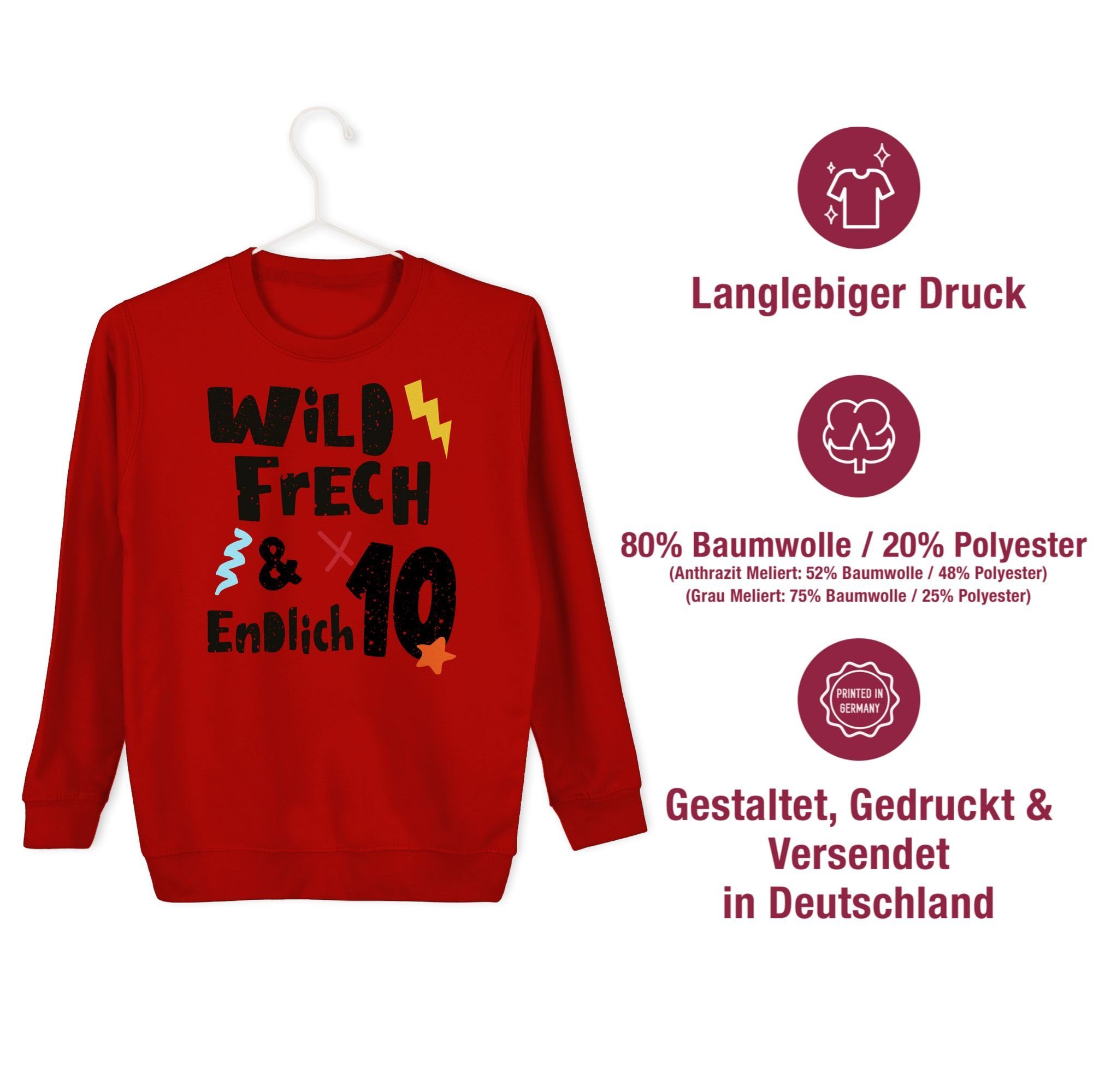 10 Geburtstag Wunderbar - Sweatshirt zehn Shirtracer endlich Rot frech 3 Jahre 10. und Wild