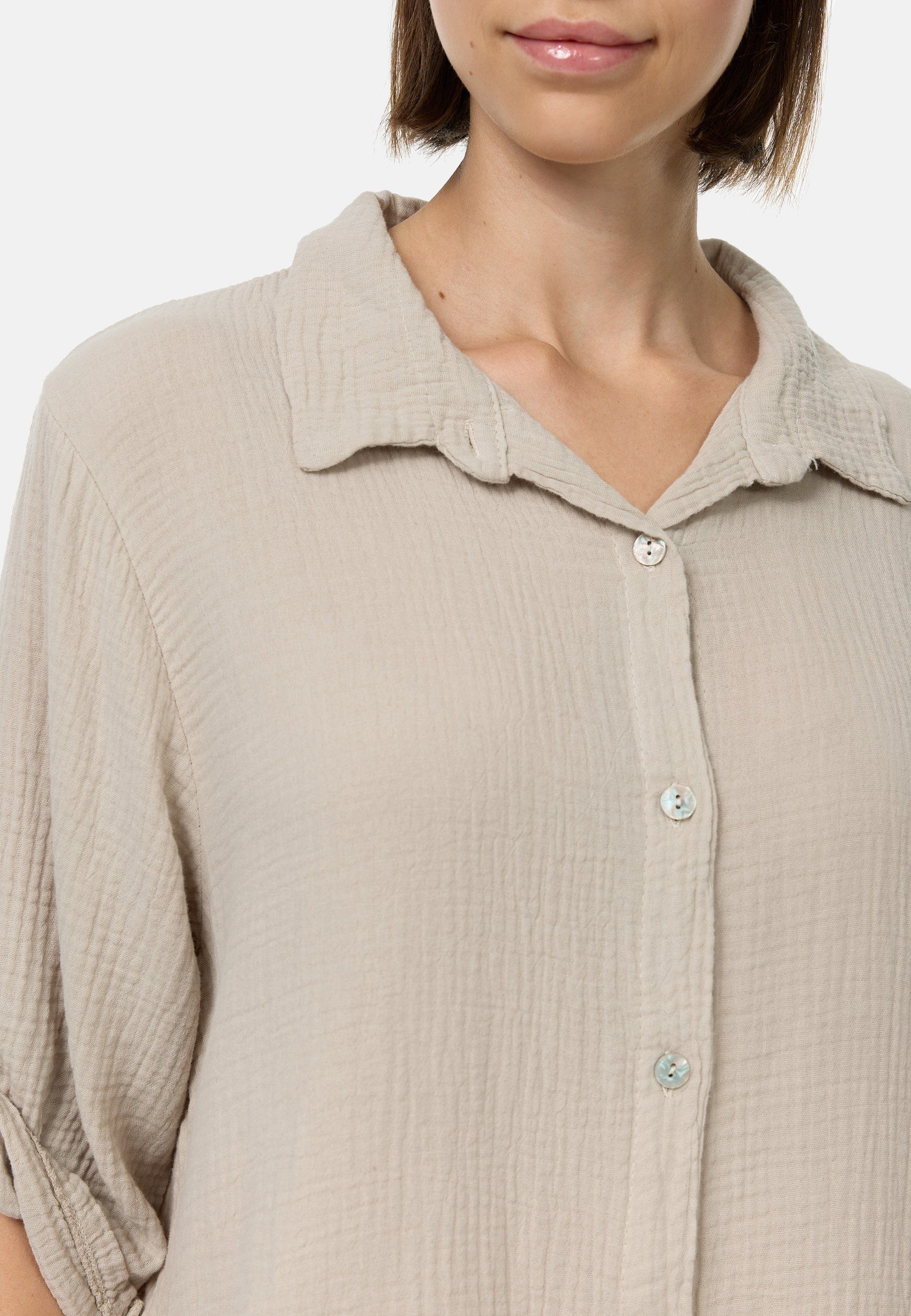 Rayshyne Longbluse PM50 (Trendige Musselin Longbluse Tunika) Perlmuttknöpfe, Atmungsaktiv, Hautfreundlich