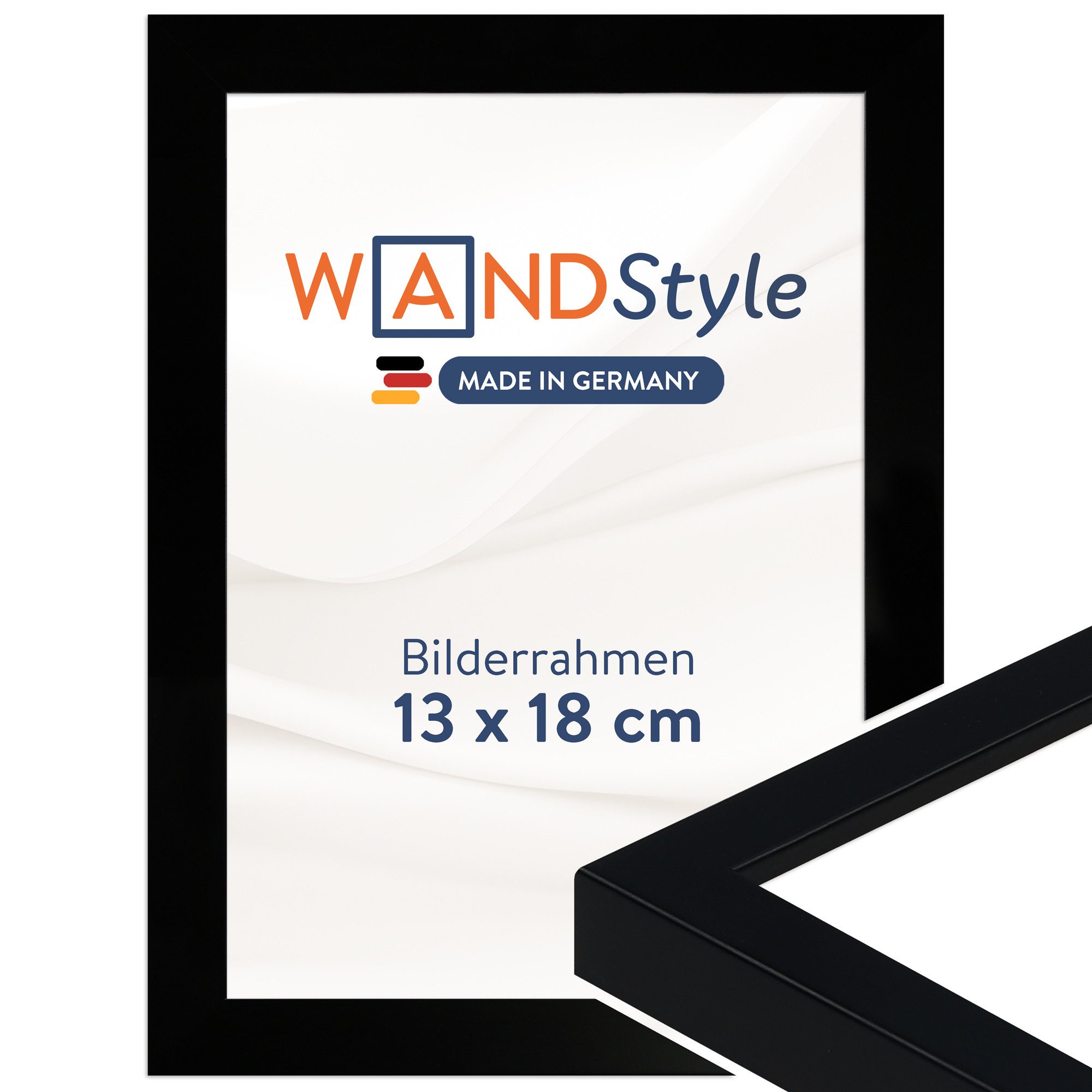 WANDStyle Bilderrahmen H950, Schwarzer Bilderrahmen 13x18 Holz, Moderner Fotorahmen Schwarz 13x18