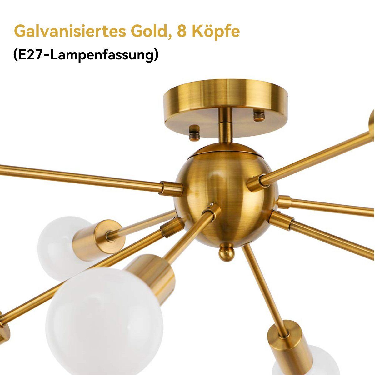 Leuchtmittel Gold Welikera Metall, Nordisch Modern Deckenleuchte ohne Deckenlampe Lampe Messing 8-flammig