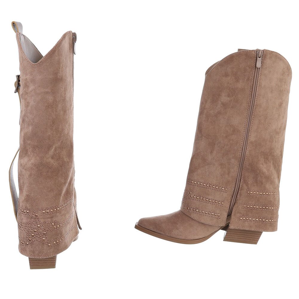 Ital-Design Elegante Damen-Stiefel mit Absatz und hochwertiger Verarbeitung Westernstiefel (90503087) Blockabsatz Stiefel in Hellbraun