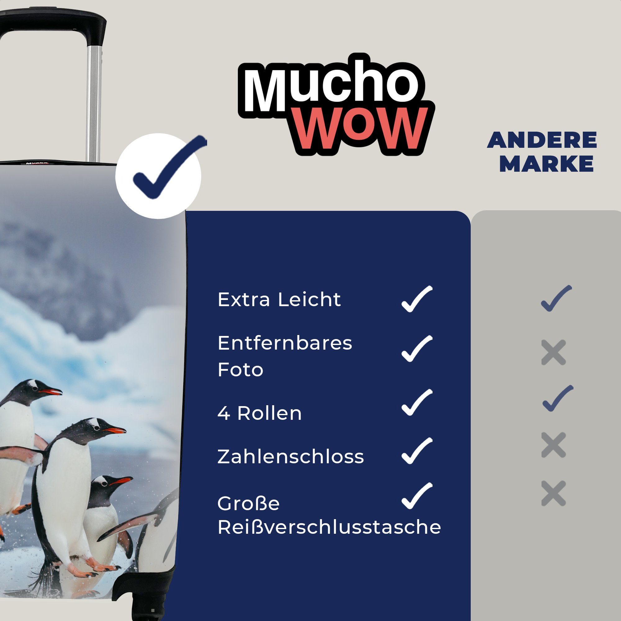 mit rollen, MuchoWow Handgepäckkoffer Pinguine für Reisetasche Reisekoffer dem springen aus Rollen, Handgepäck Ferien, Wasser, 4 Trolley,