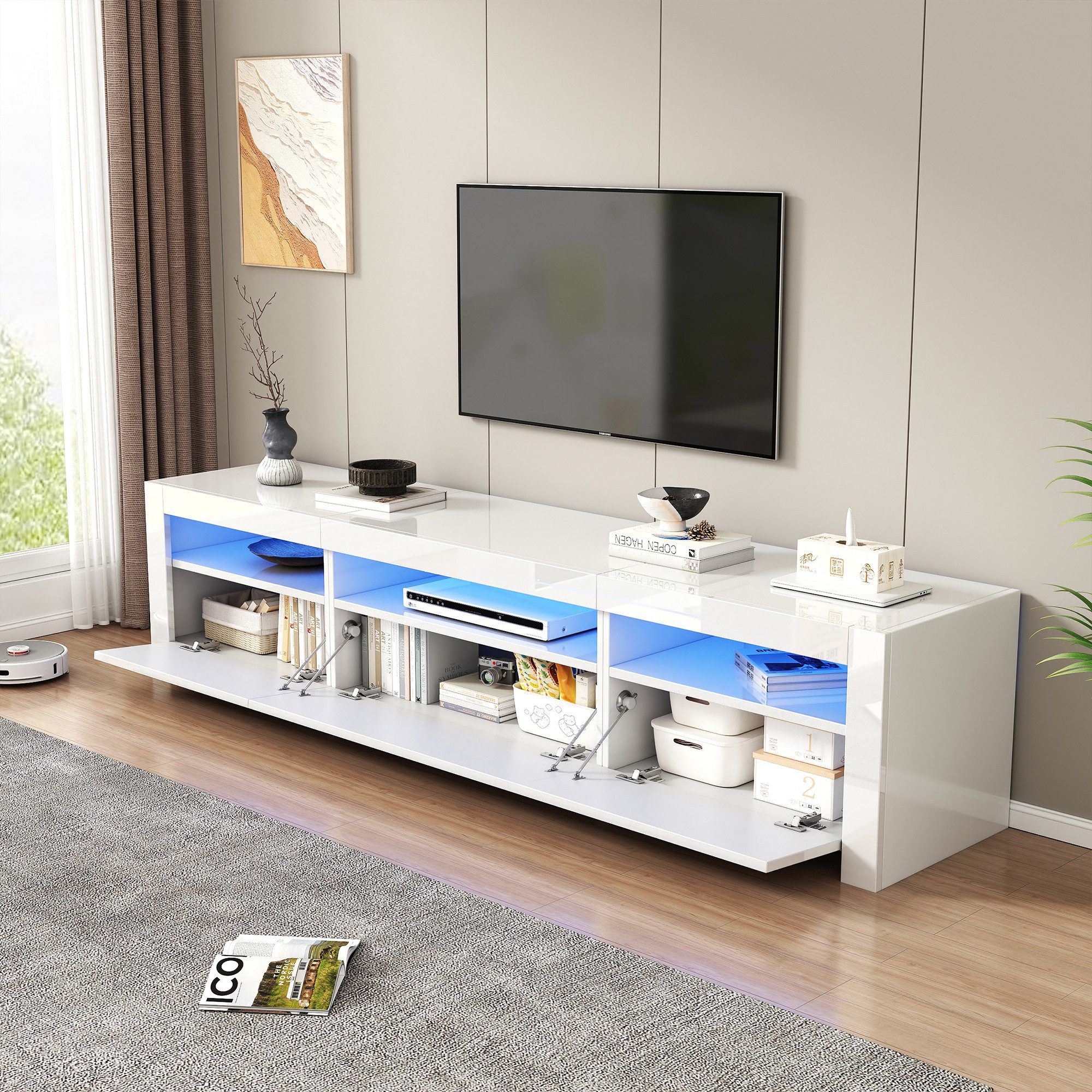 TV-Schrank TV-Bank TV-Unterschrank Fernsehschrank TV-Möbel, 190x24x40cm Weiß