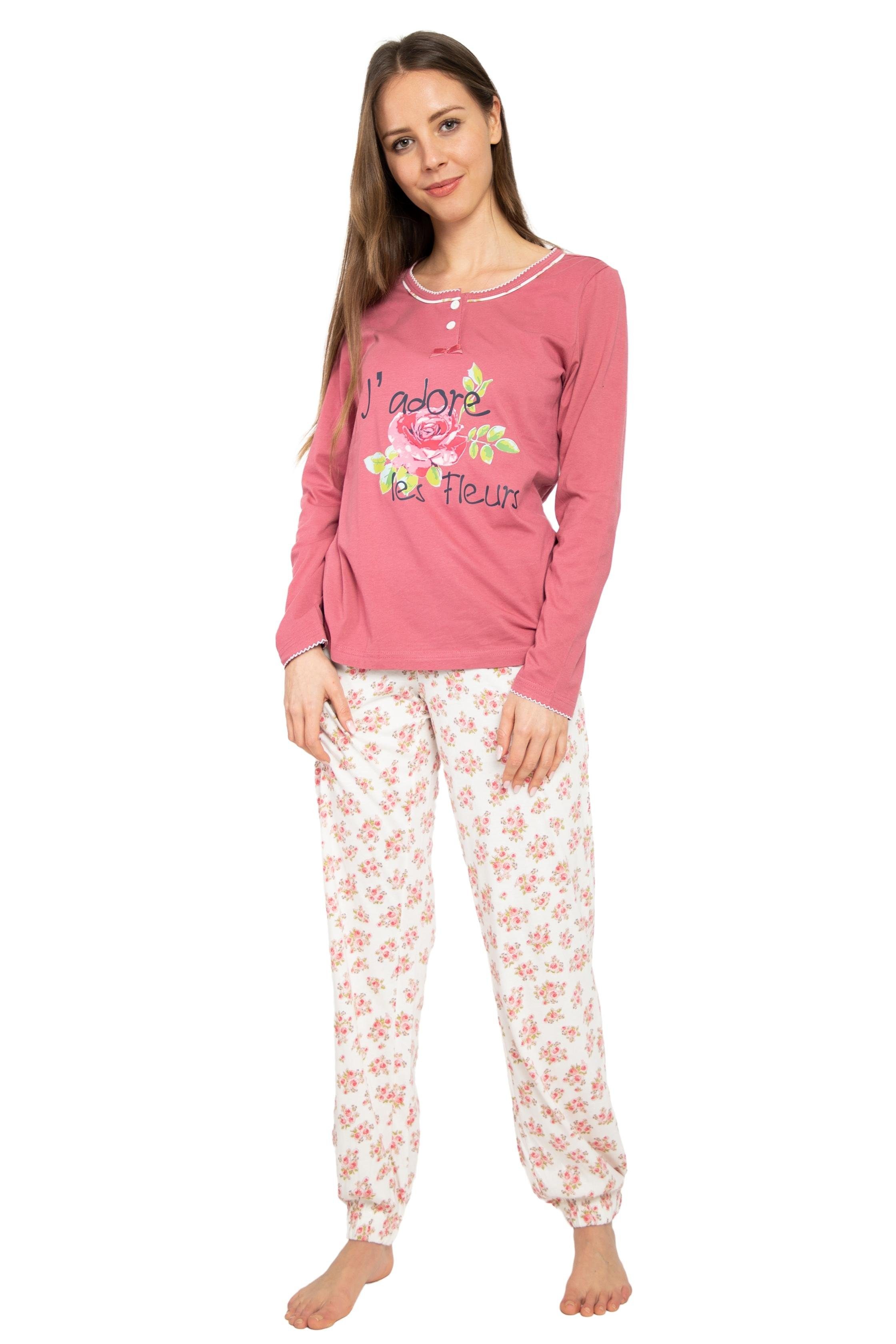 Schlafanzug DW901 Consult-Tex Paspelierungen Pyjama Ziernähten und (Spar-Set) Damen mit Pyjama