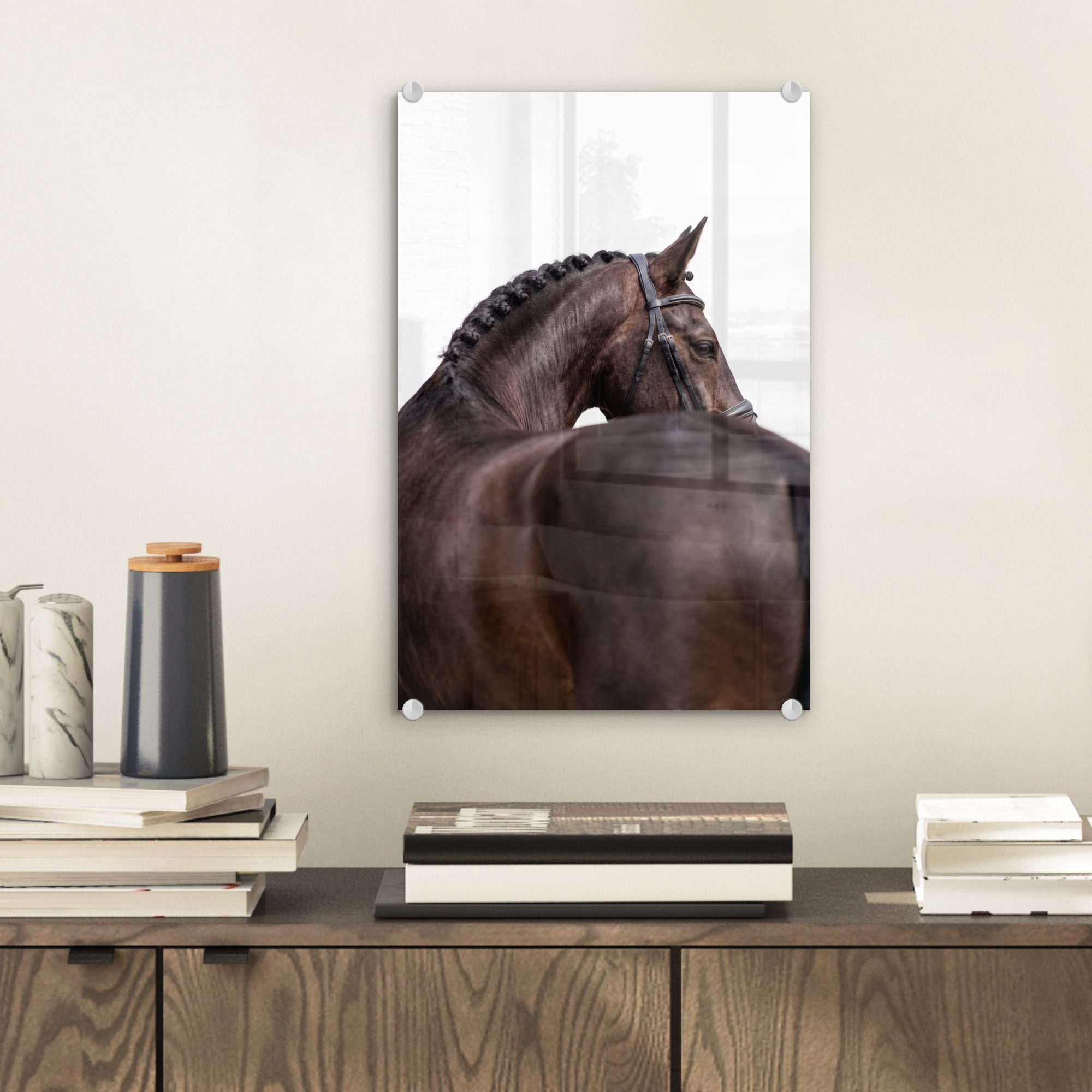 MuchoWow Acrylglasbild Porträt - Pferd - Elegant, Inkl. Aufhängung, Dekorative Bild für Küche & Wohnzimmer auf Glas, 20x30 cm