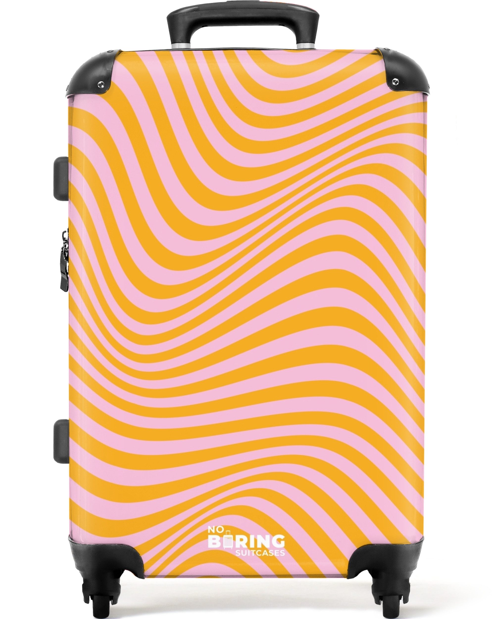 NoBoringSuitcases.com© Hartschalen-Trolley Rosa mit orangefarbenen Wellenli günstig online kaufen