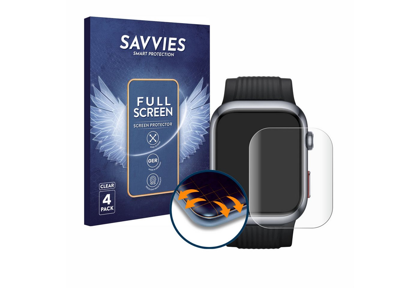 Savvies Displayschutzfolie Fullscreen Schutzfolie für Huawei Watch D2, 4 Stück, Displayschutz Folie Fullcover Klar Transparent