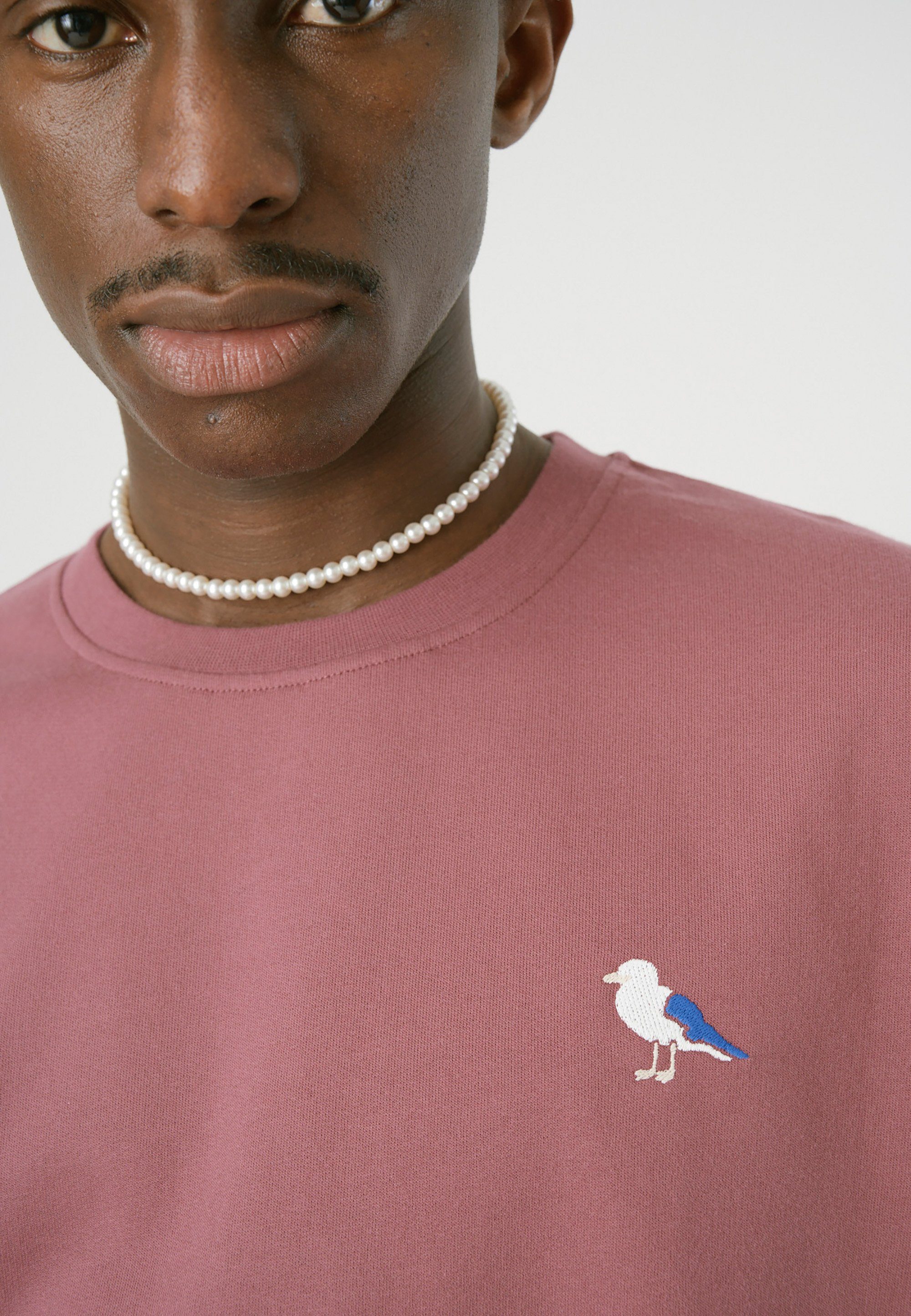 Cleptomanicx Sweatshirt Gull Möwen-Stickerei weinrot Embro kleiner mit
