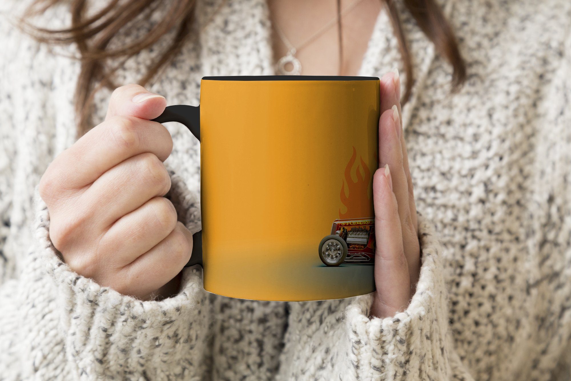 Flammen Auto Geschenk Vintage, Farbwechsel, MuchoWow Tasse Keramik, Rot - Zaubertasse, - - Kaffeetassen, Teetasse,