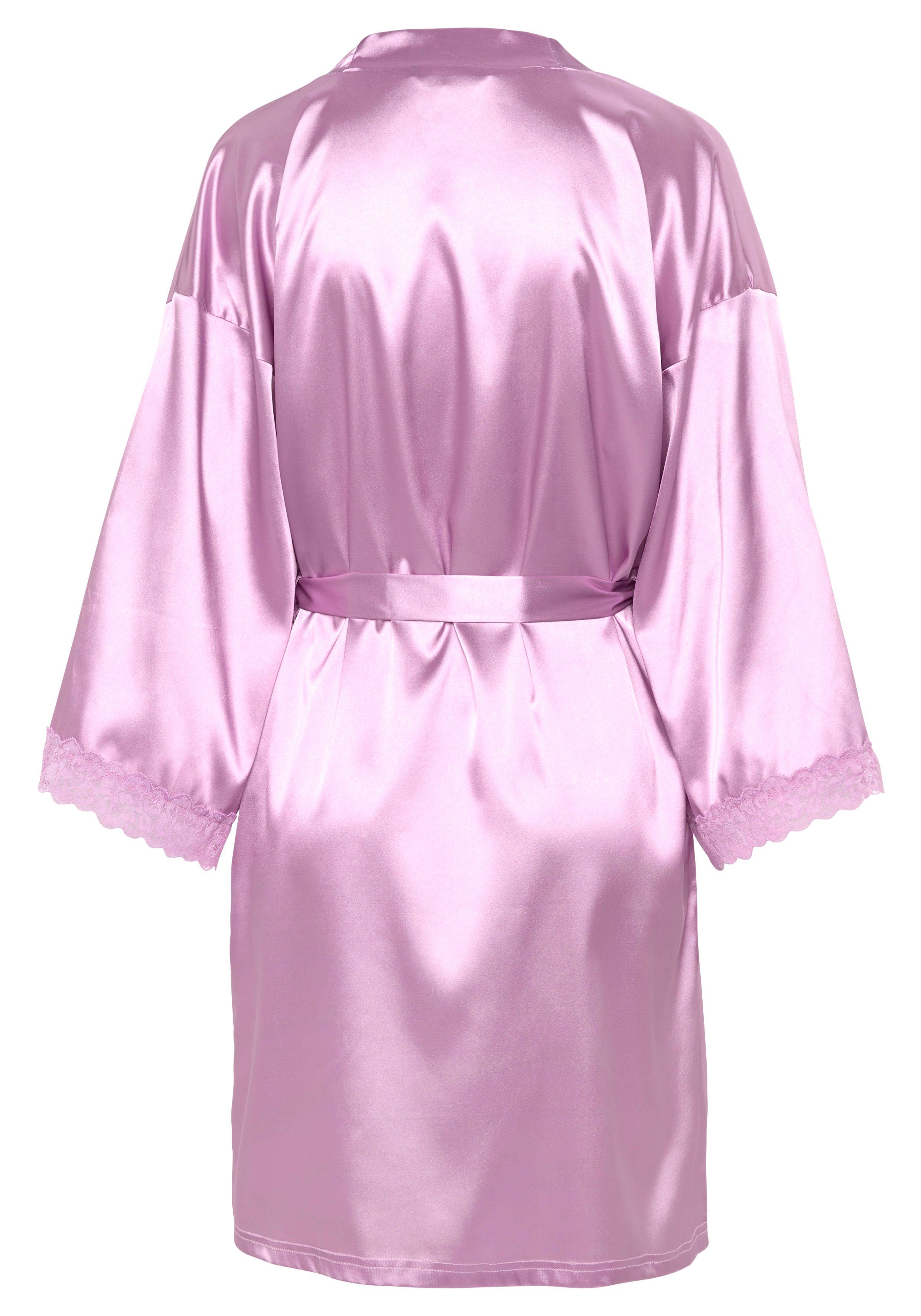 Vivance Spitzeneinsätzen Kurzform, Gürtel, Dreams Kimono, mit Kimono-Kragen, Satin,