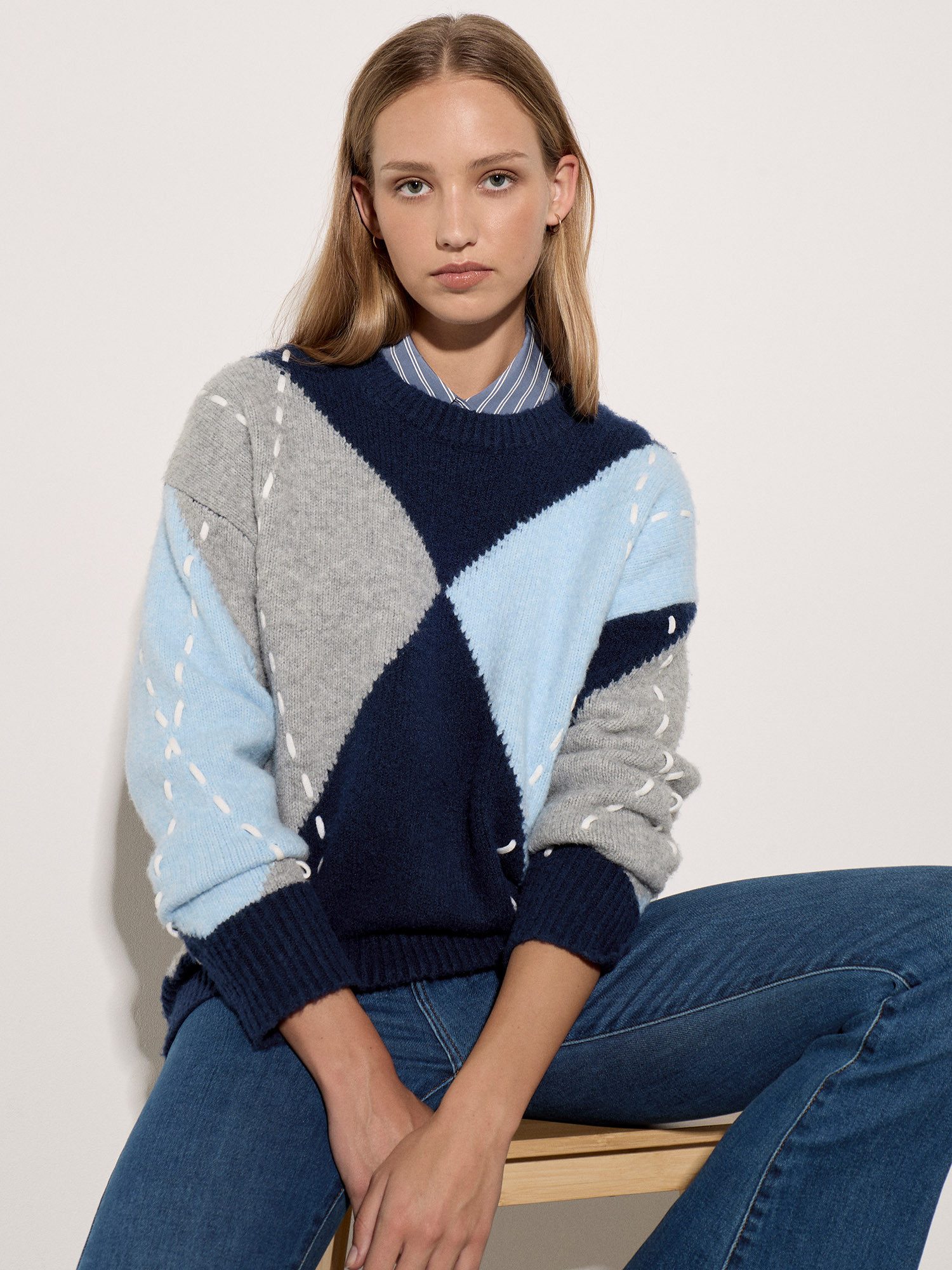 Apricot Strickpullover Farbiger Pullover mit Argyle-Rautenmuster