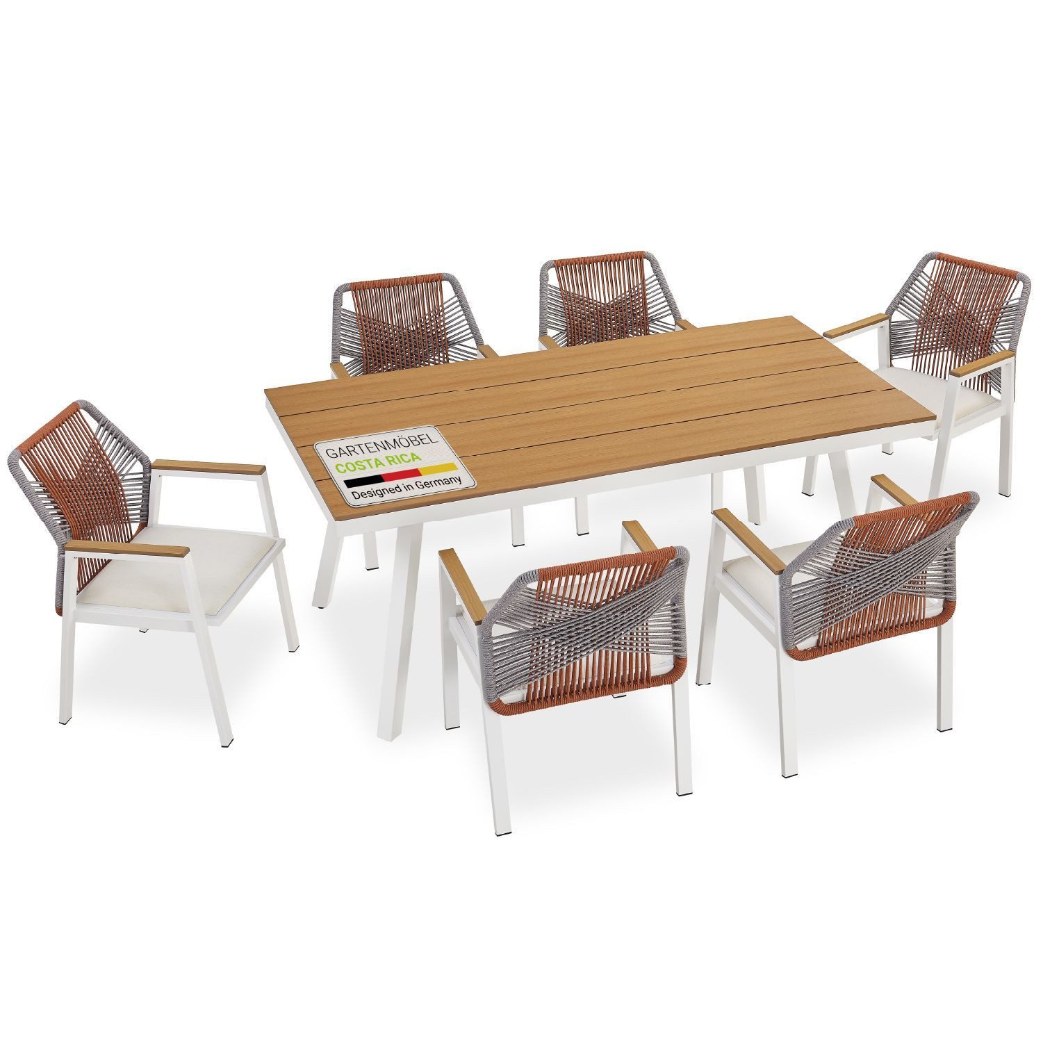 Juskys Garten-Essgruppe Costa Rica, (7-tlg), 6 Personen - wasserabweisend, schnelltrocknendes Olefin, Polywood