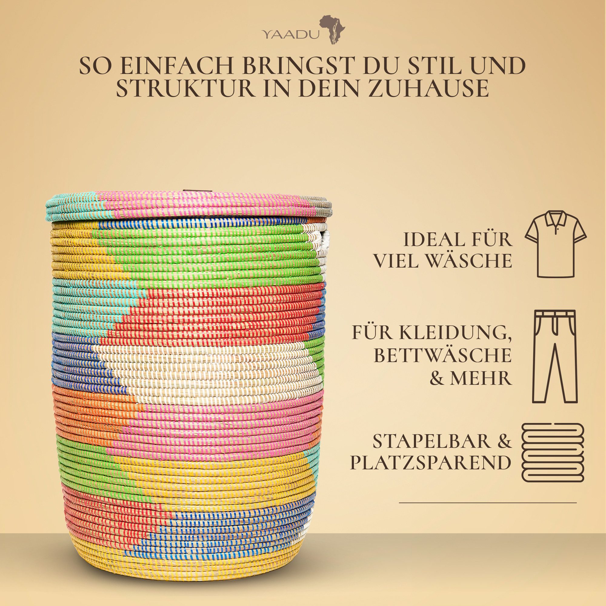 YAADU Wäschekorb mit flachem Deckel 80L günstig online kaufen