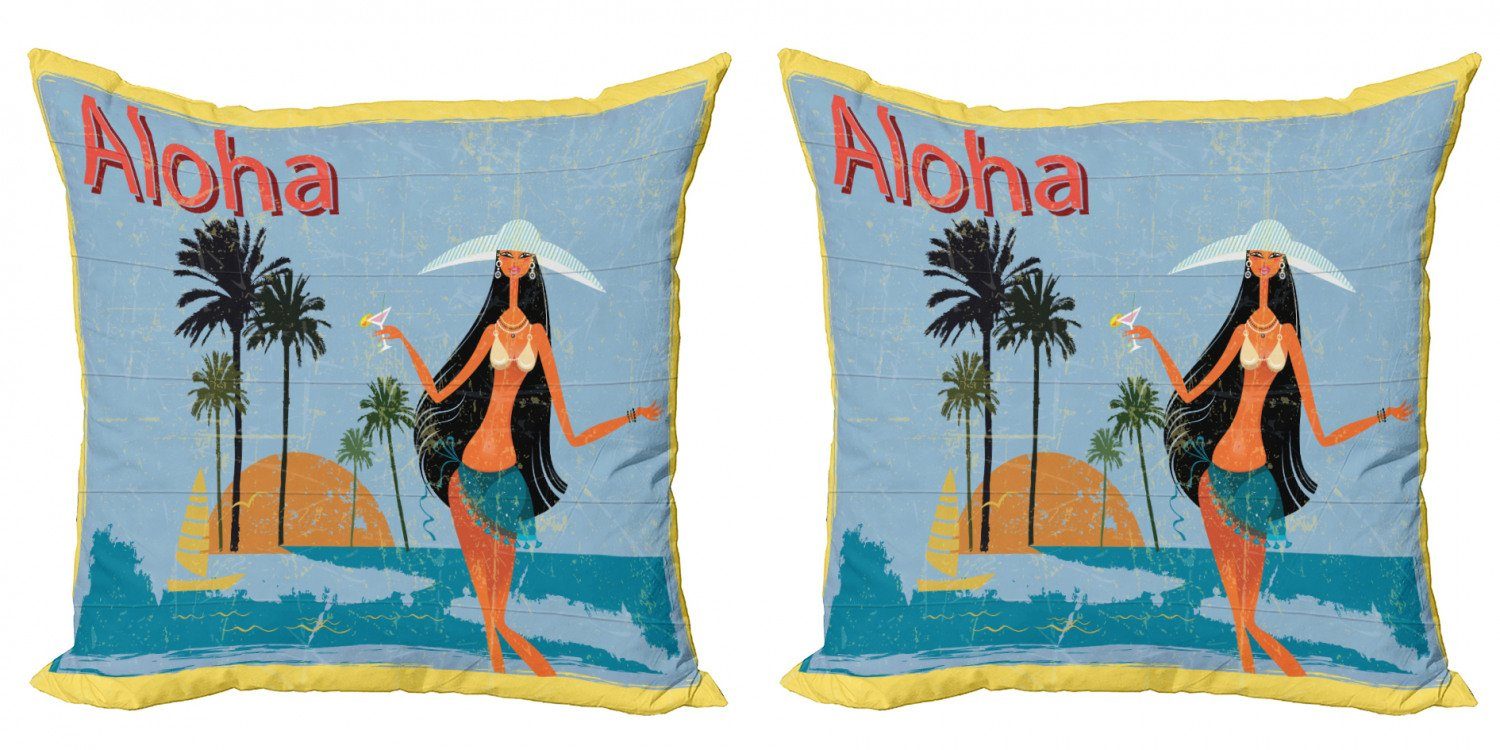 Kissenbezüge Modern Accent Doppelseitiger Digitaldruck, Abakuhaus (2 Stück), Aloha Brunette-Haar-Hawaii-Lady