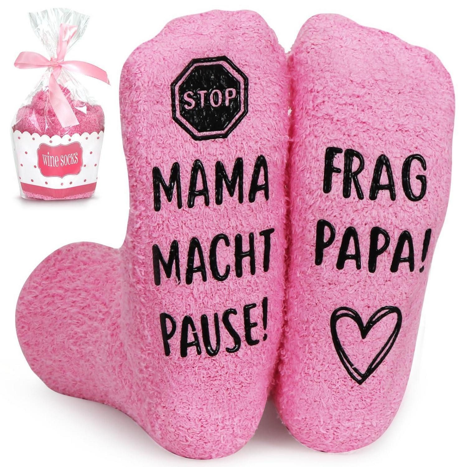 LuxusKollektion Kuschelsocken Socken mit Spruch Rosa Damen