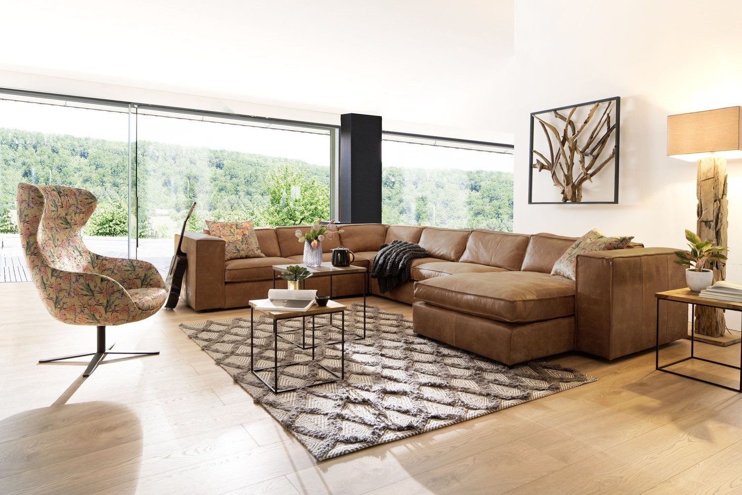 Natur24 Sofa Vinci Wohnlandschaft U-Sofa 365x275x160 cm Walnuss