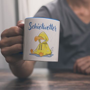 speecheese Tasse Möwe Kaffeebecher in hellblau mit Spruch Schietwetter
