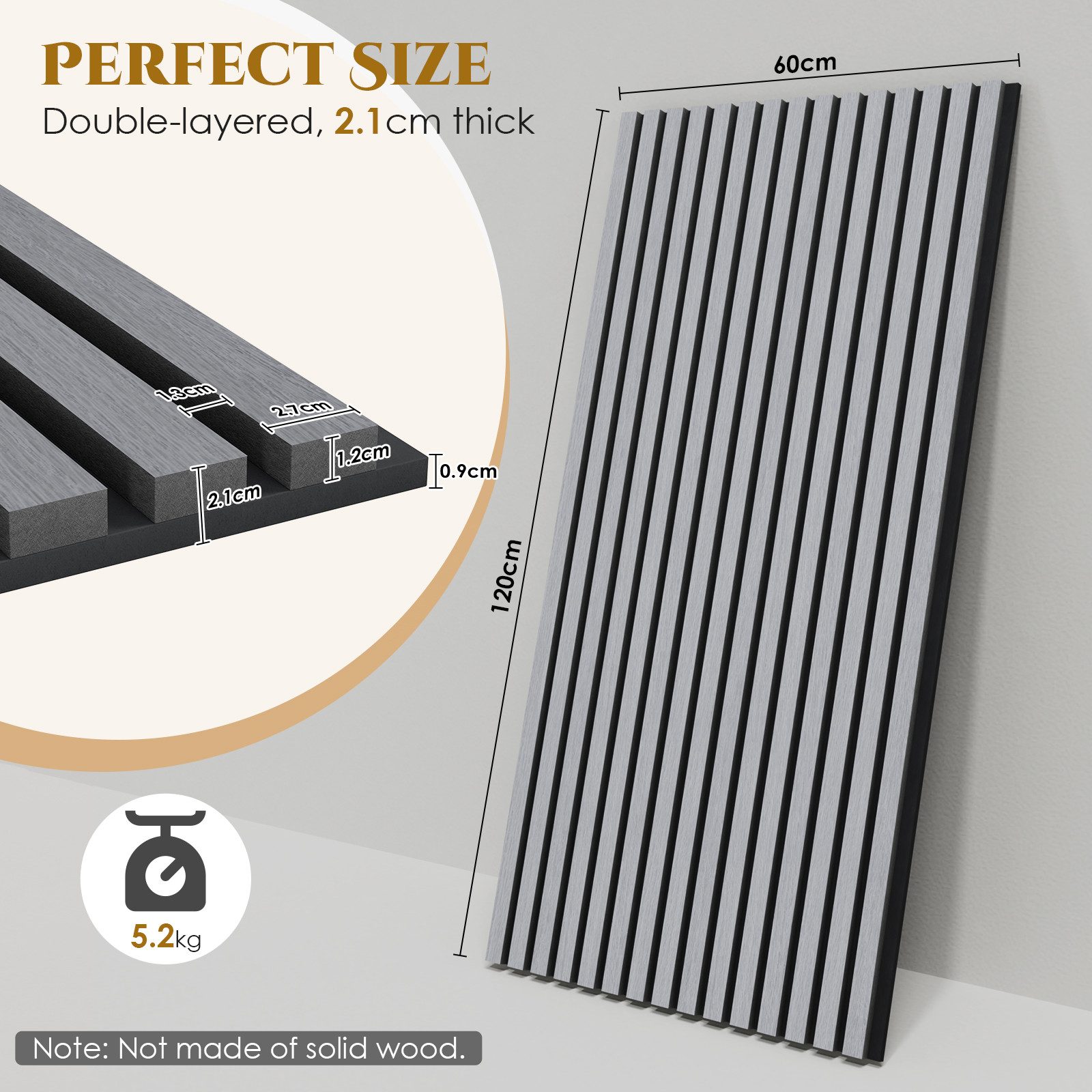 TLGREEN Wandpaneel 2er Set Akustikpaneele Holzoptik 3D Wandpaneele, BxL: 60x120 cm, 0,72 qm, (Schallabsorber Wandpaneele,Schalldämmung Wandverkleidung, Akustik  – Bild 3 von 5