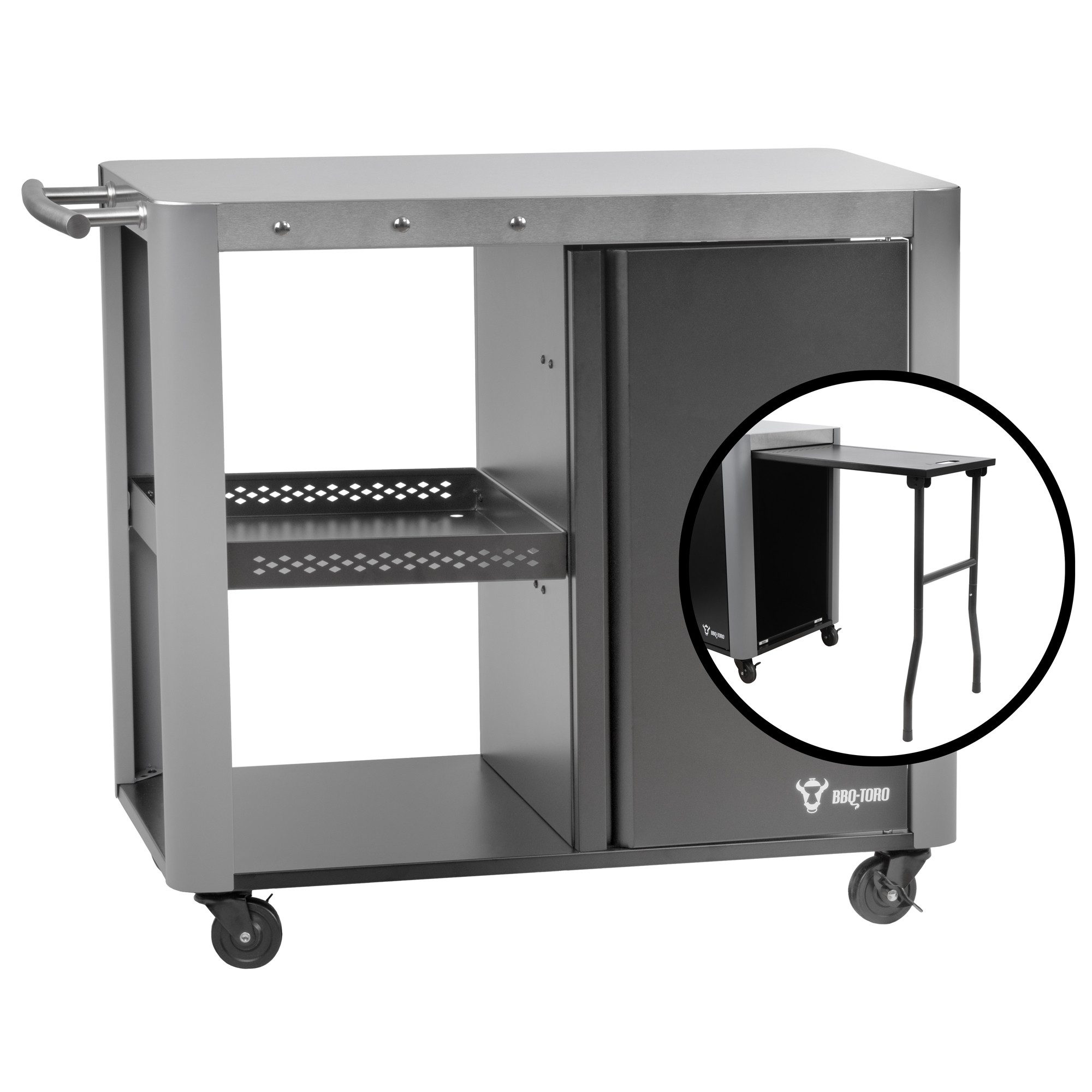 BBQ-Toro Grillablagetisch Grillwagen 95 x 50 x 80 cm, Silber Grilltisch, Grill Beistelltisch (1-St), Vier integrierte Bremsen