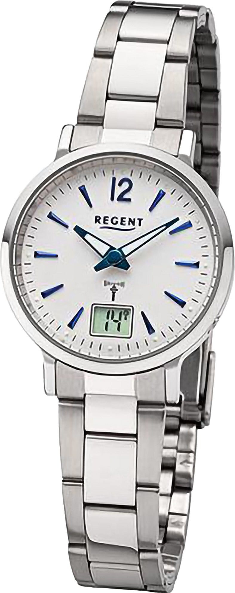 Regent Funkuhr Regent Damen Funkuhr Analog-Digital, (Funkuhr), Damen Funkuhr rund, extra groß (ca. 30mm), Metallarmband