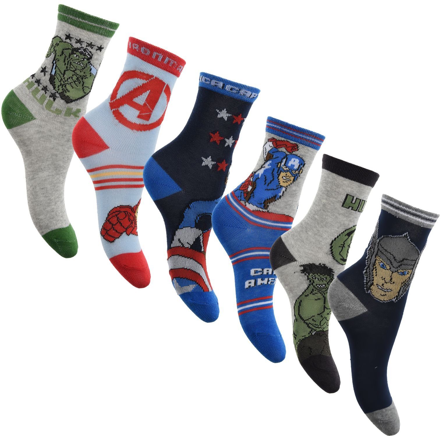 The AVENGERS Feinsocken Avengers Jungen Шкарпетки 6 Paar Kindersocken Strümpfe mit Captain America, Ironman, Hulk, Black Panther Розмір 23/26 27/30 31/34