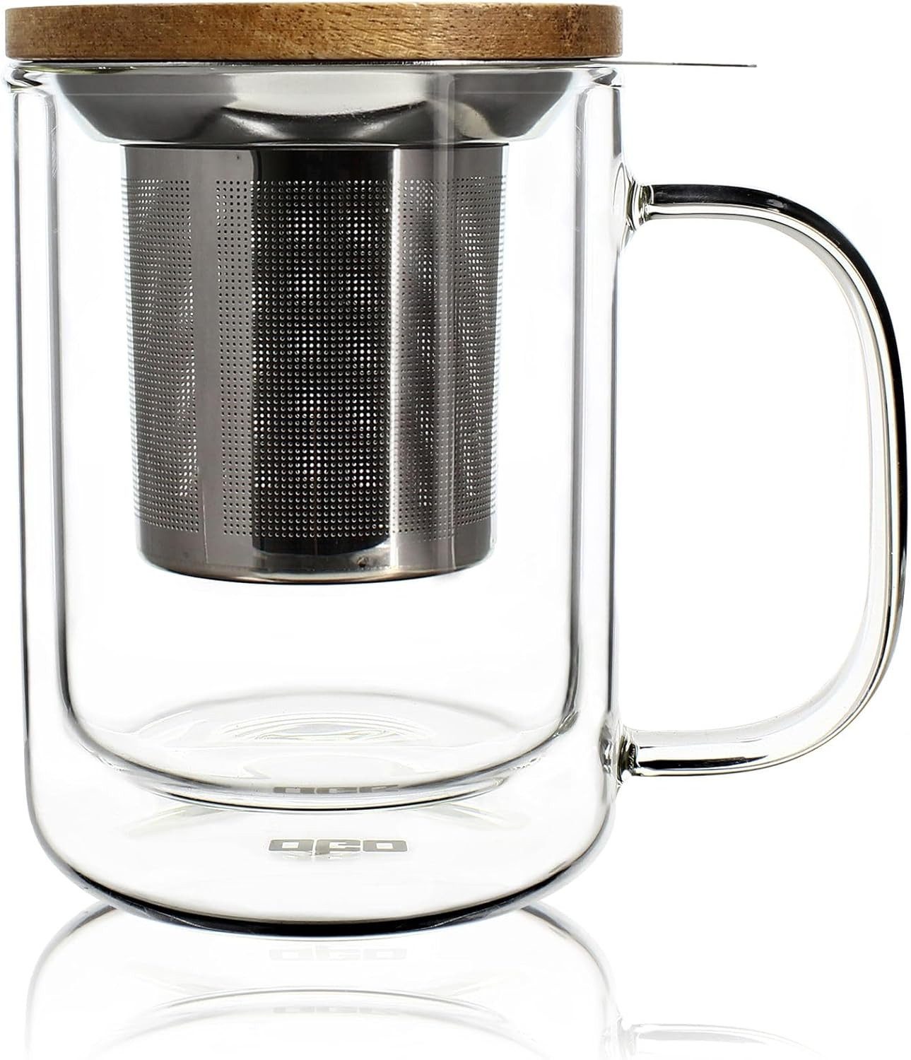 Tasse Ogo Living Teetasse mit Deckel 350ml doppelwandig Borosilikatglas