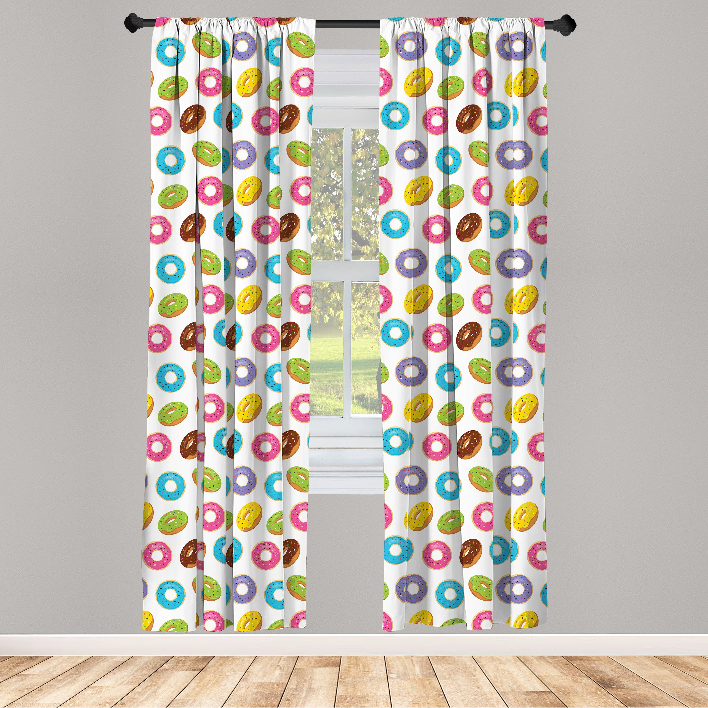 Gardine Vorhang für Wohnzimmer Schlafzimmer Dekor, Abakuhaus, Microfaser, Donuts Gebackene Verglaste Fettgebackene Kringel Kunst