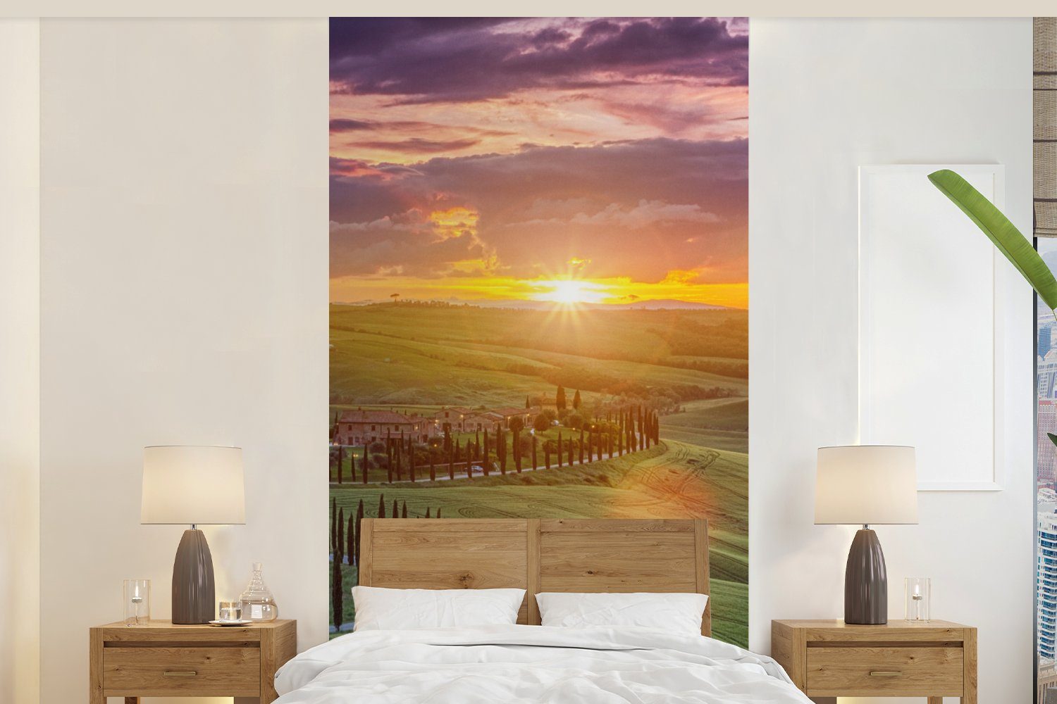 MuchoWow Fototapete Italien - Sonnenuntergang - Toskana, Matt, bedruckt, (2 St), Vliestapete für Wohnzimmer Schlafzimmer Küche, Fototapete