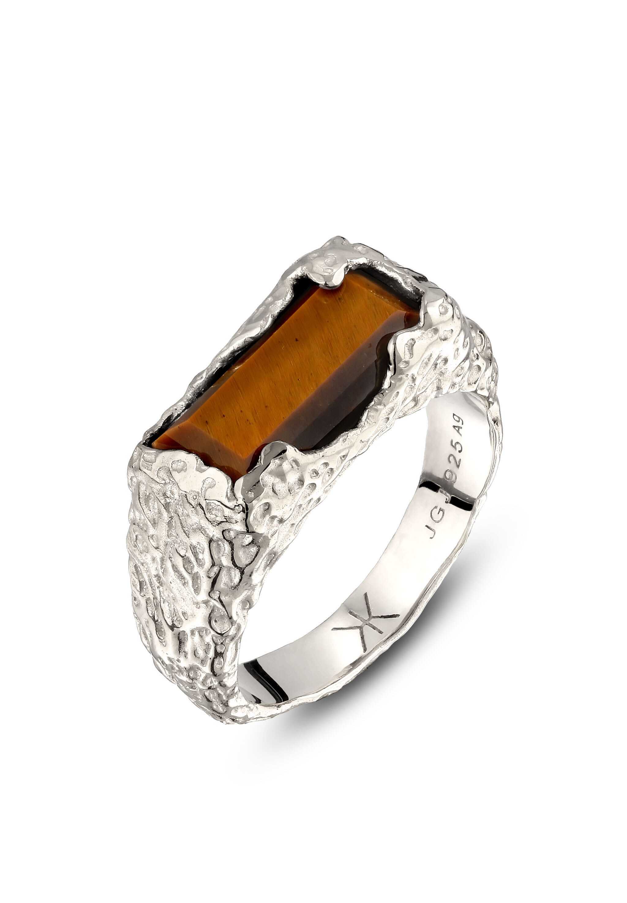 Kuzzoi Siegelring Rechteck Tigers Eye Organic 925 Sterling Silber