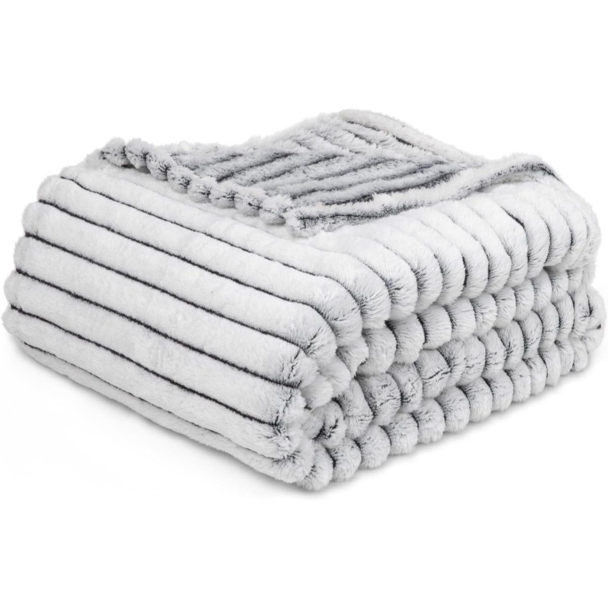Wohndecke Fleece 150x200 cm Grau gestreift, GREEN ORANGE