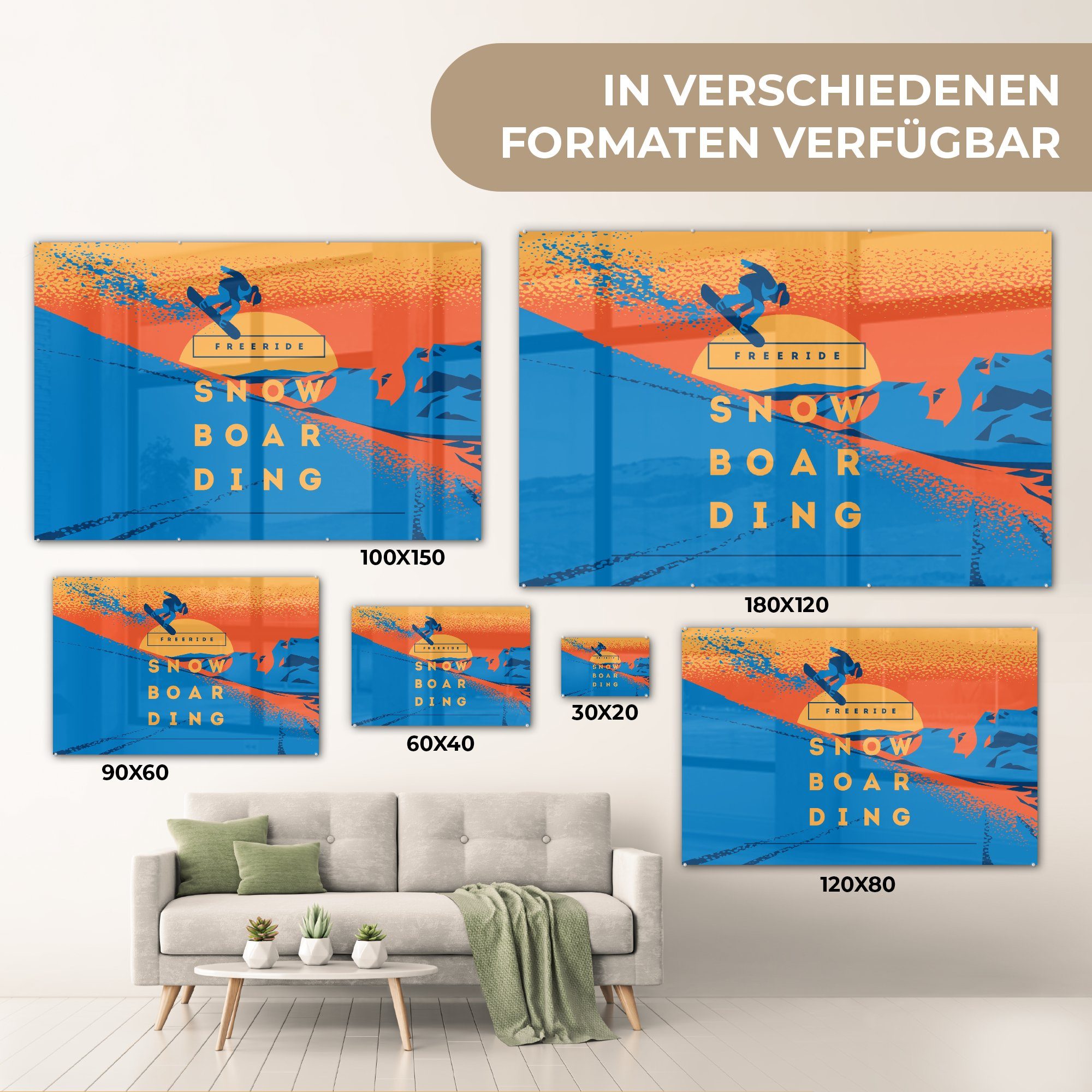 MuchoWow Acrylglasbild Freeride snowboarding Zitate Sonnenaufgang, (1 St), - - Schlafzimmer - & Sprichwörter Wohnzimmer Acrylglasbilder