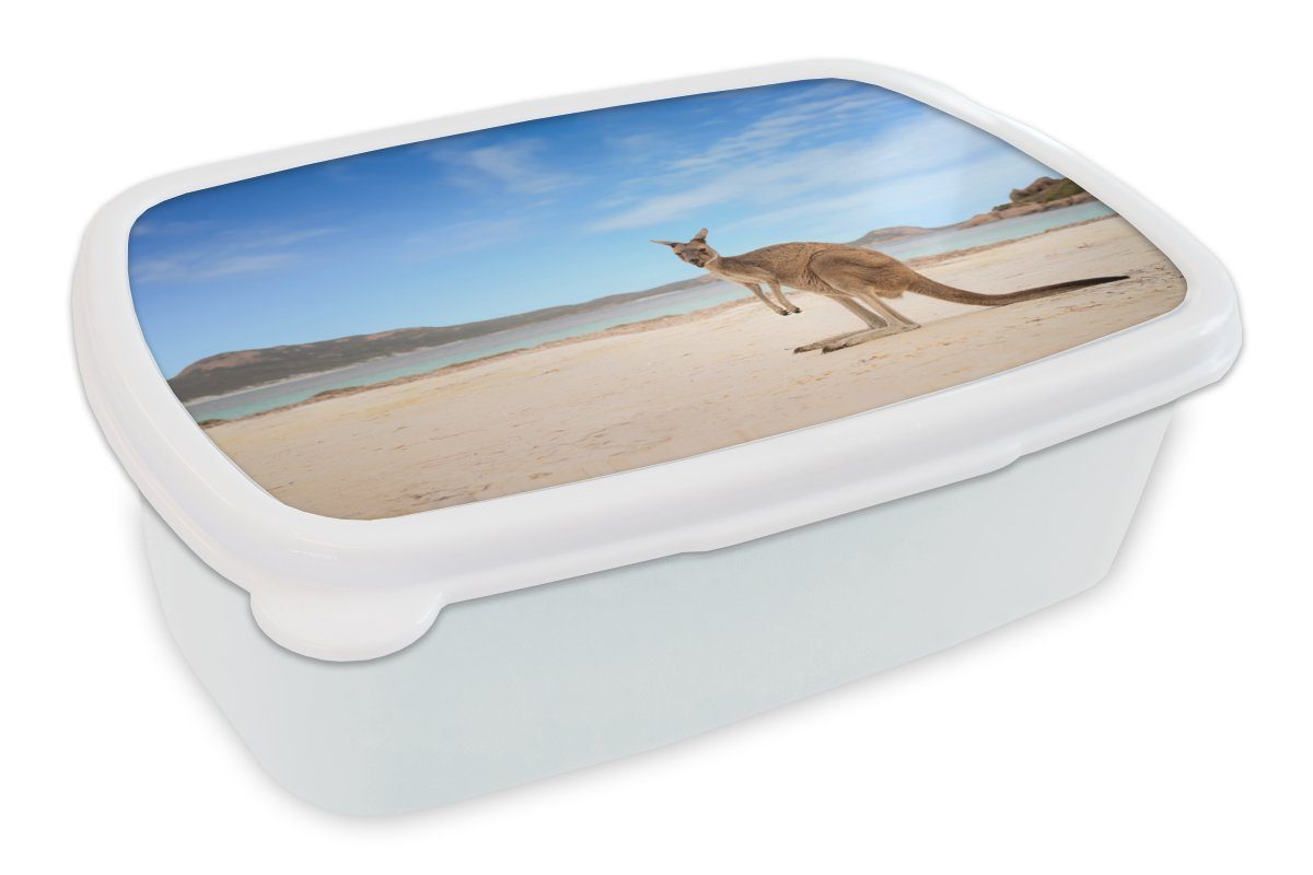 MuchoWow Lunchbox Strand - Känguru - Australien, Kunststoff, (2-tlg), Brotbox für Kinder und Erwachsene, Brotdose, für Jungs und Mädchen weiß