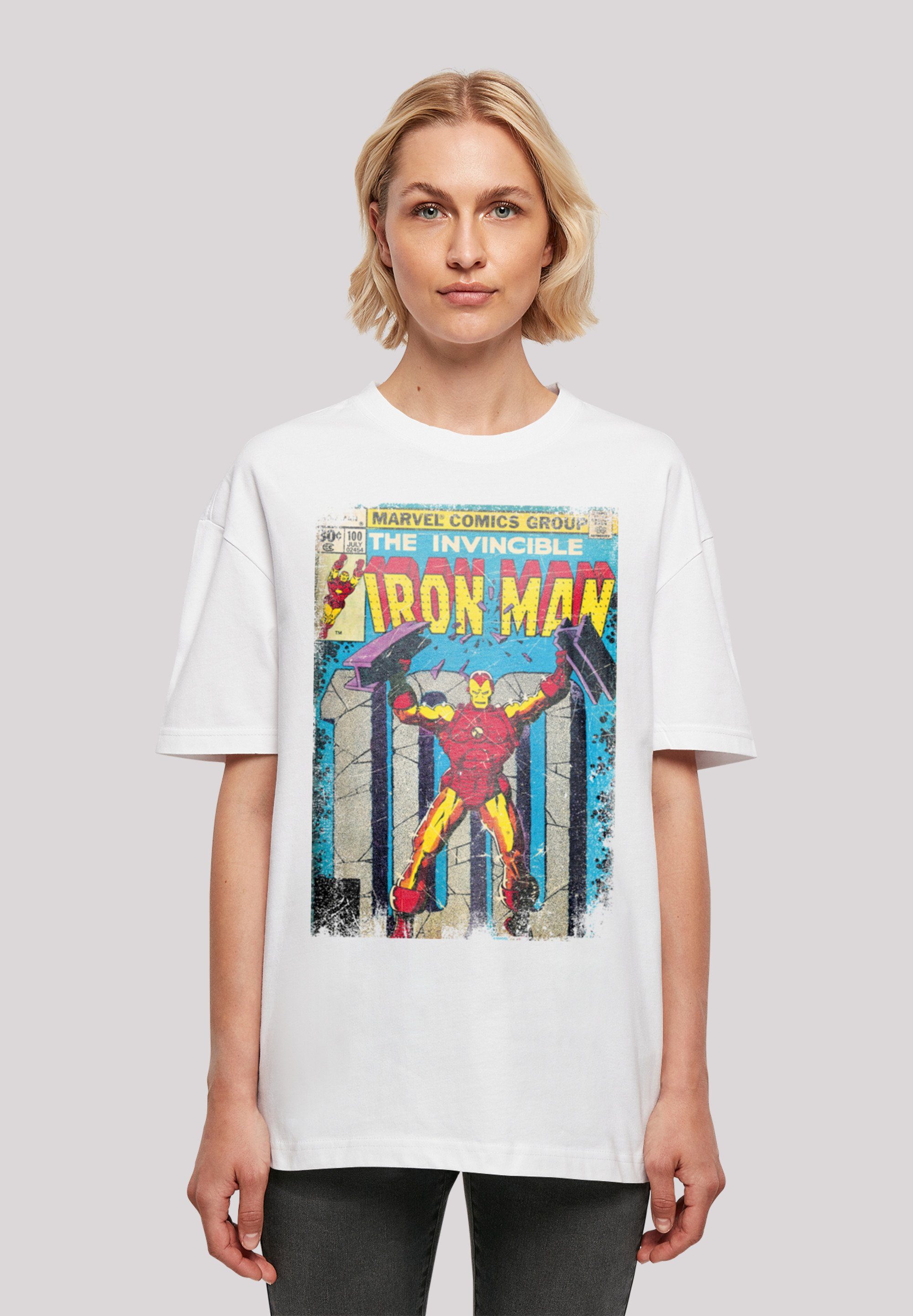 Cover (1-tlg) Marvel with Iron F4NT4STIC Oversized Tee Damen Man white Ladies Kurzarmshirt Boyfriend