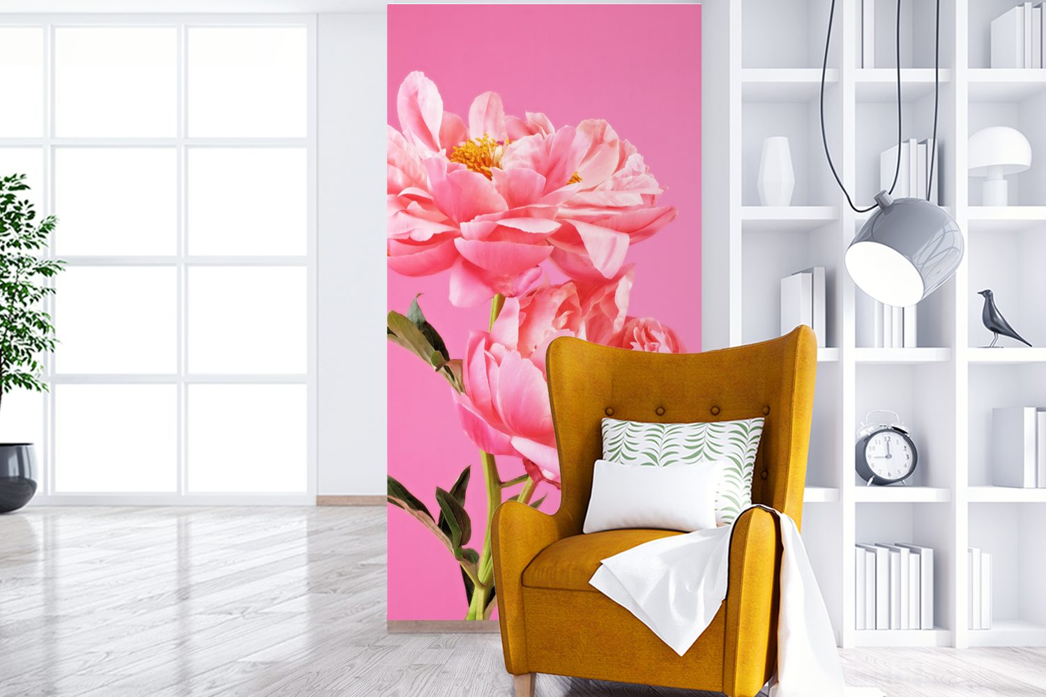 MuchoWow Fototapete Rosa Pfingstrosen Schlafzimmer Küche, Hintergrund, für bedruckt, rosa Wohnzimmer (2 Matt, mit St), Vliestapete Fototapete