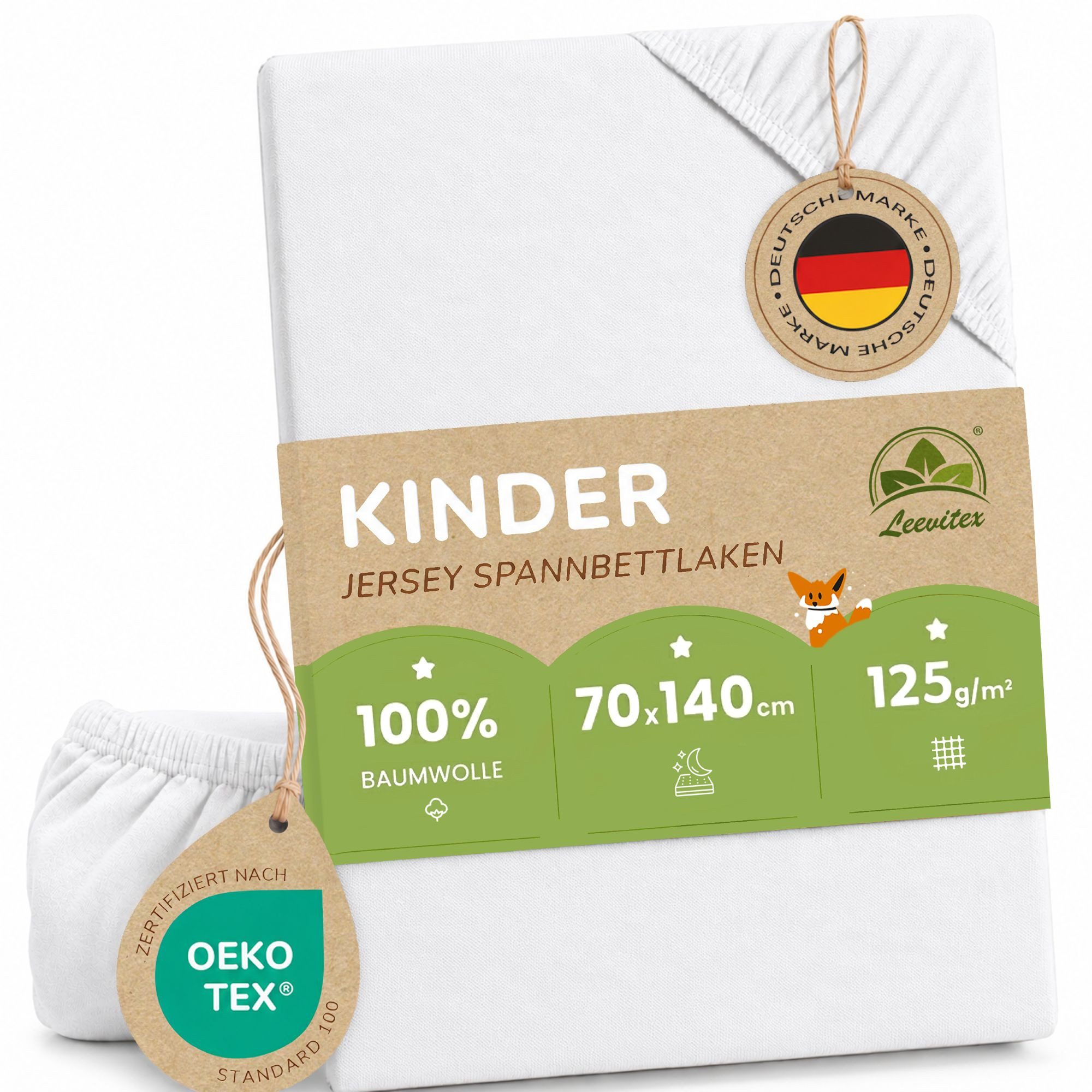 leevitex® Spannbettlaken in verschiedenen Größen und Farben, Jersey aus 100% Baumwolle, Jersey, Gummizug: rundum, (1 Stück), für Kinder- & Standardmatratzen, OEKO-TEX® STANDARD 100 zertifiziert