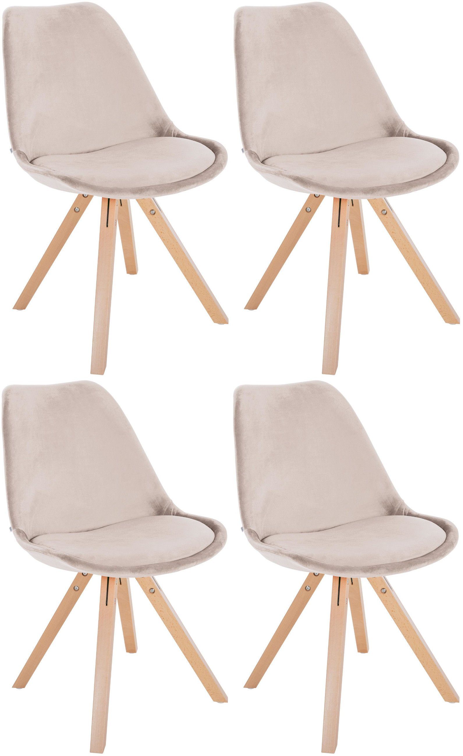 mit Sofia (4er Stühle Esszimmerstuhl Set), CLP beige Samt Holzgestell