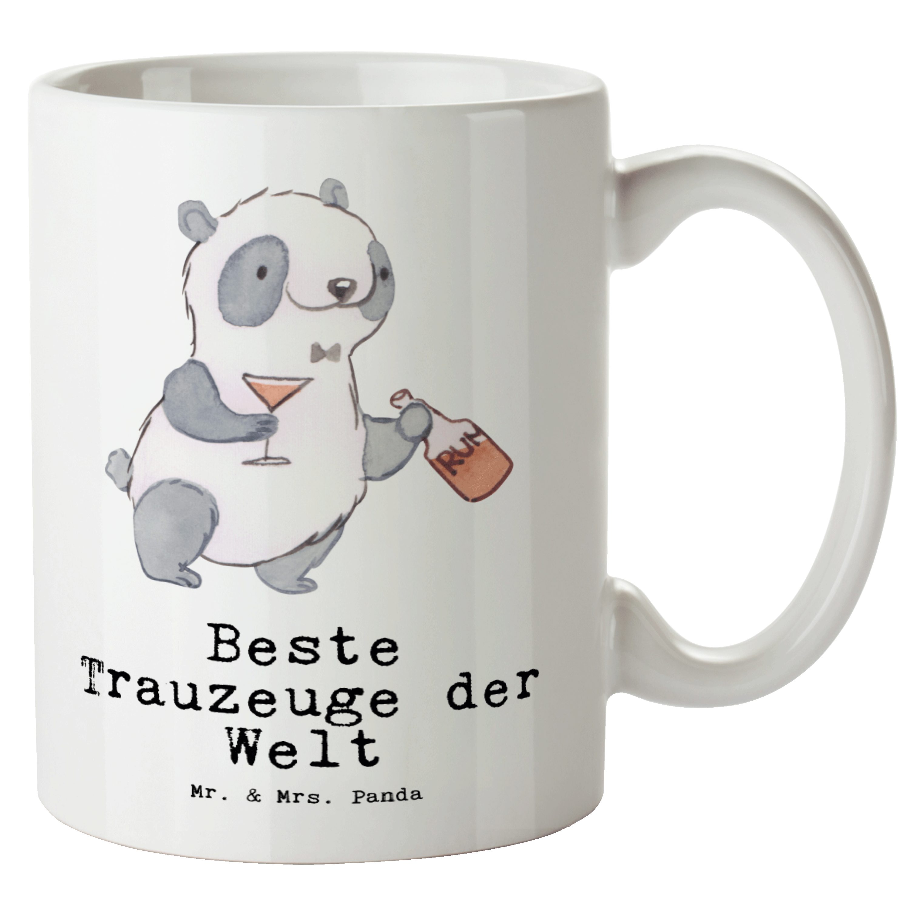 Mr. & Mrs. Panda Tasse Panda Bester Trauzeuge der Welt - Weiß - Geschenk, XL Teetasse, Stand, XL Tasse Keramik