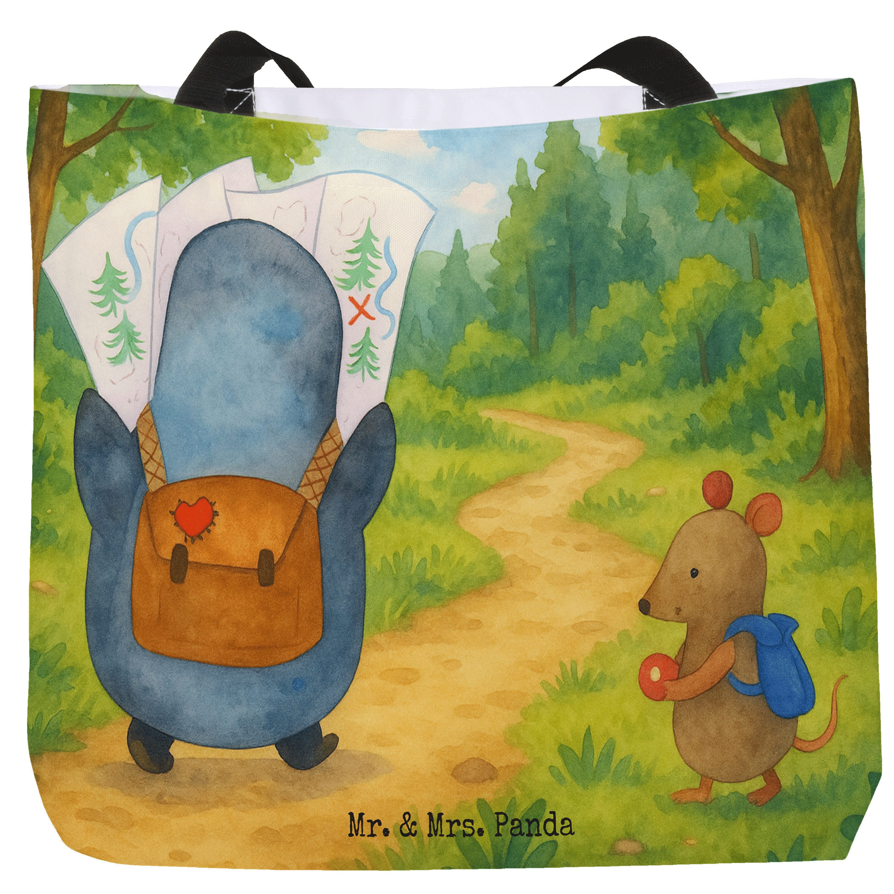 Shopper Pinguin & Maus Wanderer Design, Tote Bag, Weiß, Strandtasche, Ausflug