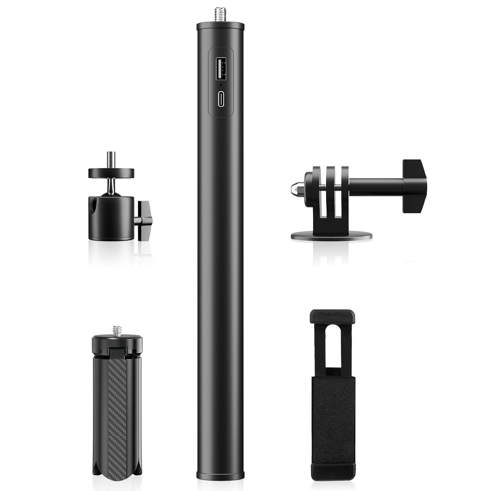 PFCTART 10000mAh Powerbank Handgriff mit Stativ & Handyhalter Handstativ (PD 18W Schnellladen, 1/4 Zoll Gewinde, USB-C, bis 3 kg Tragkraft)