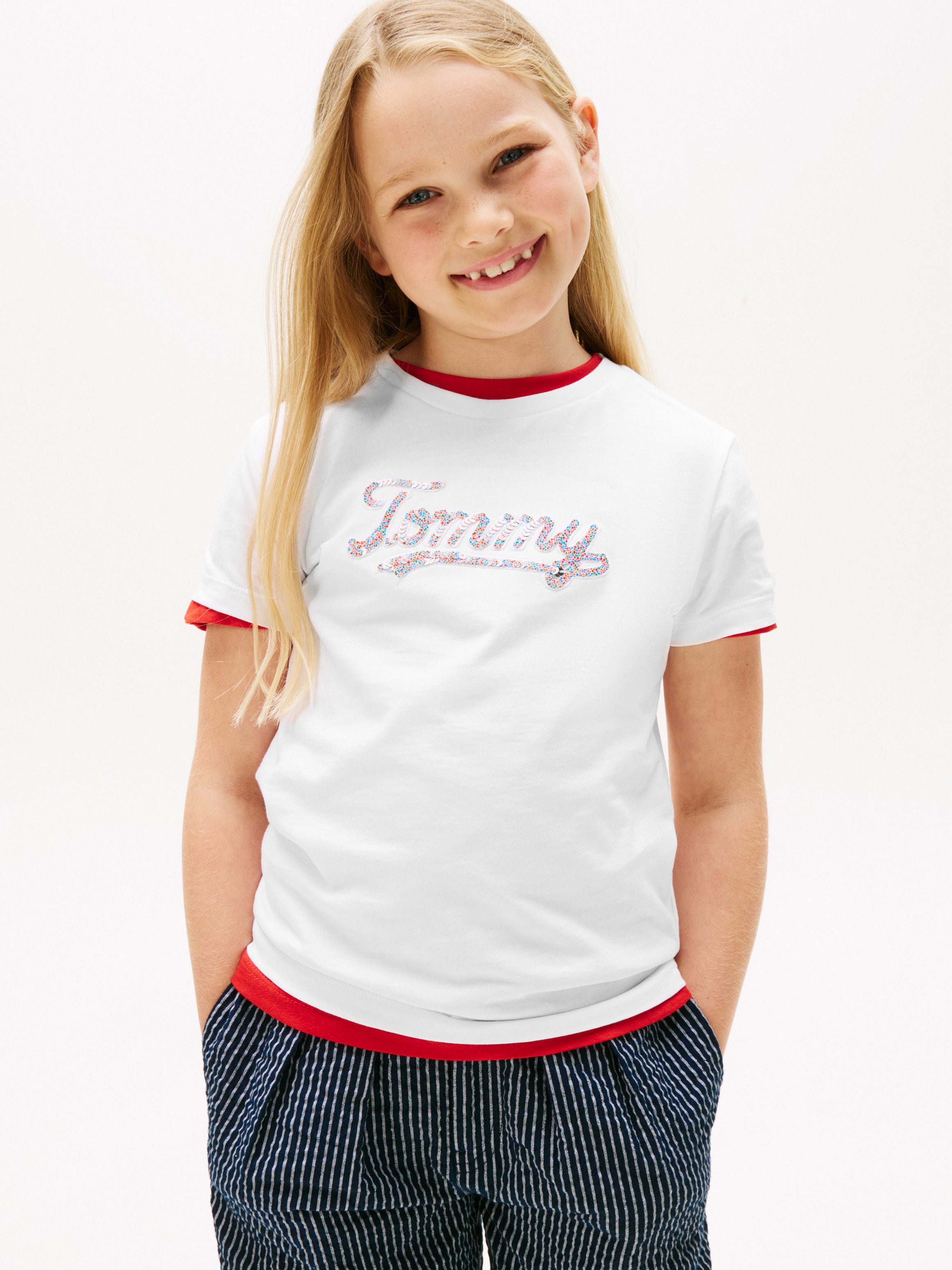 Tommy Hilfiger T-Shirt TOMMY SCRIPT SEQUINS TEE SS für Kinder bis 16 Jahre, mit Pailletten