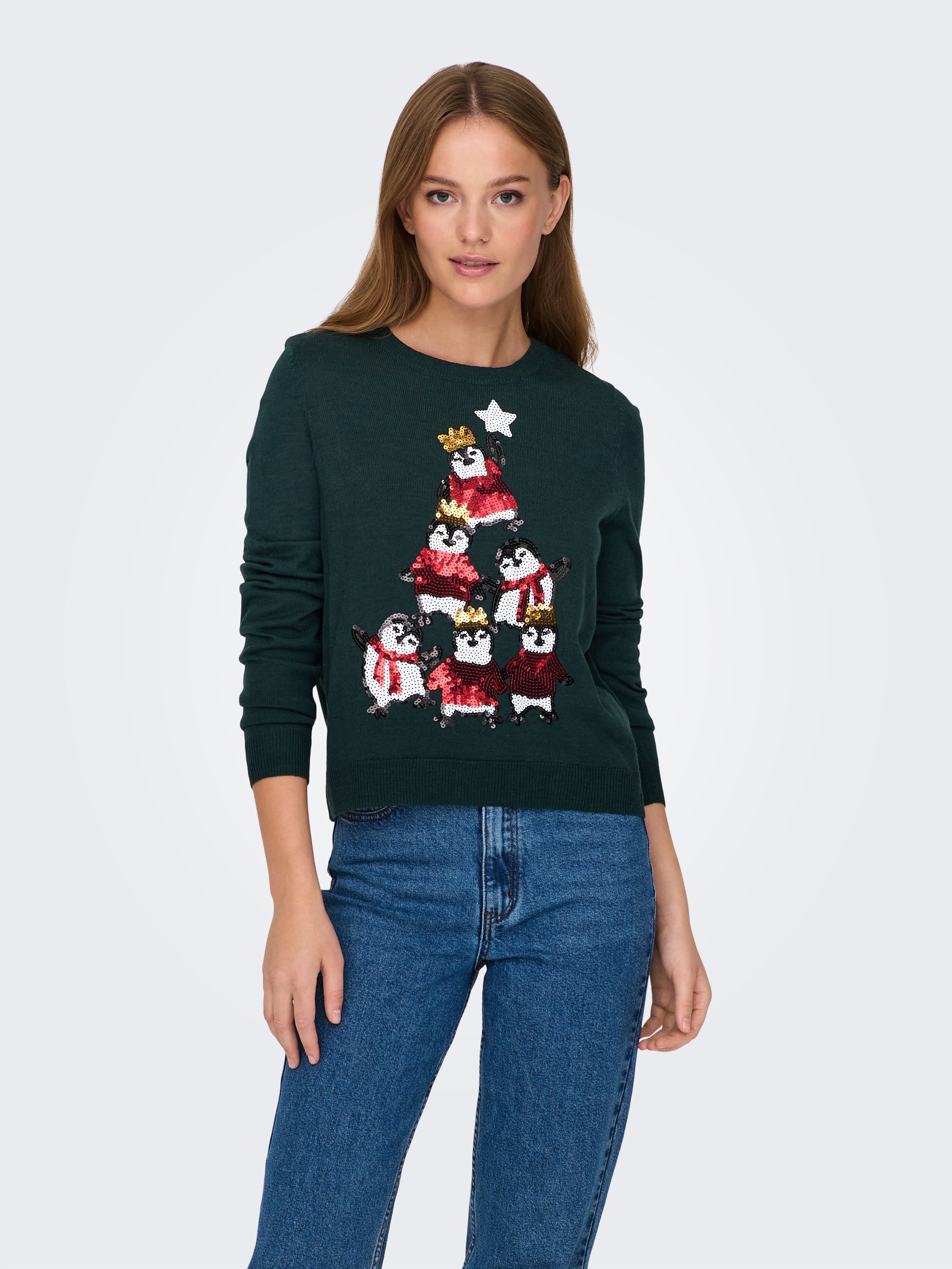 ONLY Різдвяні ONLXMAS PENGUIN TREE LS O-NECK RP KNT