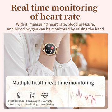 findtime Herzfrequenzüberwachung Smartwatch (1,27 Zoll, Android, iOS), Blutdruck Herzfrequenz Kalorien Schlaftracker Sprachassistent Diamant
