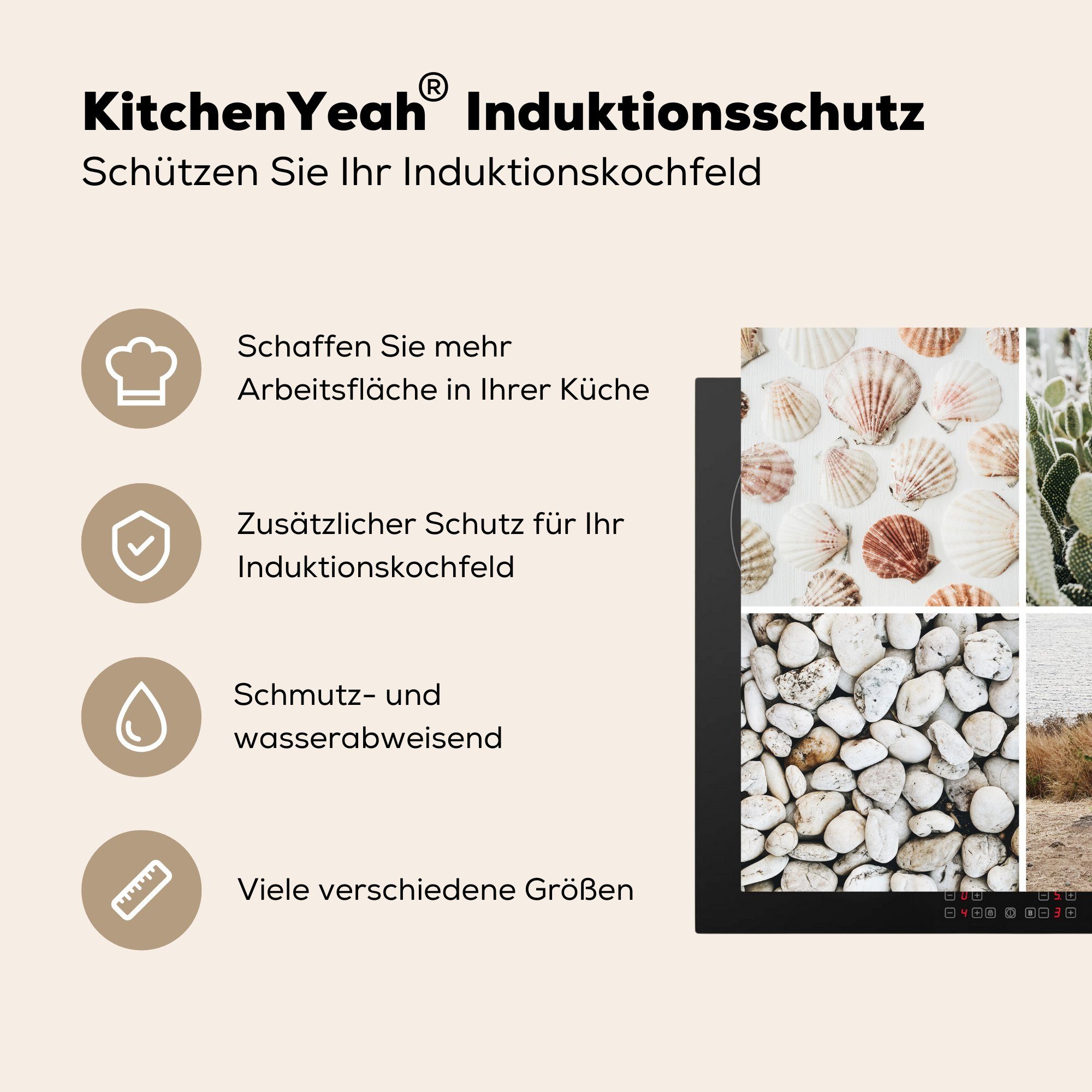 Herdblende-/Abdeckplatte - Sand für Arbeitsplatte MuchoWow Steine, - küche cm, tlg), Vinyl, Collage (1 Ceranfeldabdeckung, 78x78