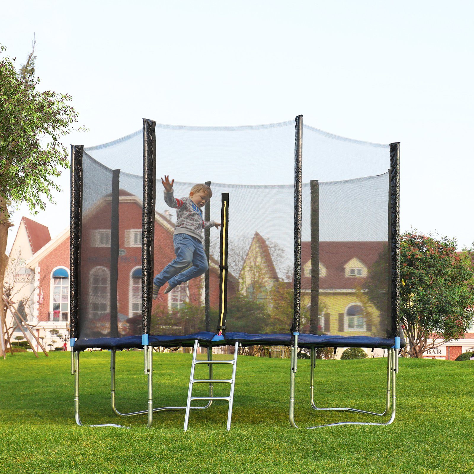 SONGMICS Trampolinnetz Sicherheitsnetz für Trampolin, Schutznetz für Gartentrampolin, schwarz, für Ø 366 cm runde Trampoline, Ersatznetz für 8 gerade Stangen